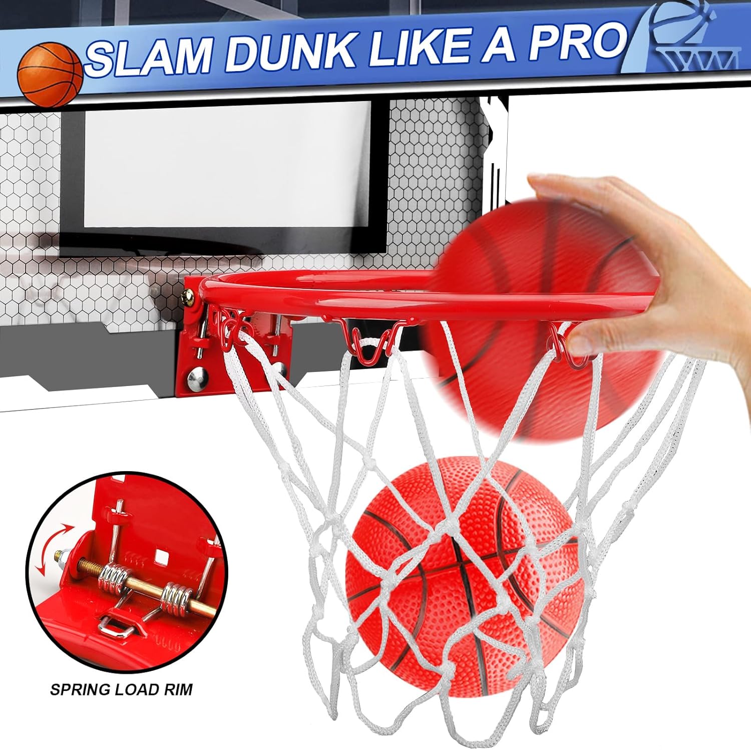 Indoor Basketball Hoop Set for Kids Adults, Pro Mini Basketball Hoop for Door Wall, Room Basketball Hoop Over The Door Outdoor Basketball Hoop with 4 Balls Toy Gift for Boy Girl