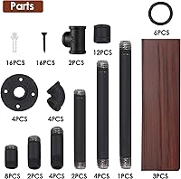 Vista 8 de ivinta Estantes flotantes de 3 niveles, estante de pared de tubo de 24 pulgadas, estantes de almacenamiento rústicos montados en la pared