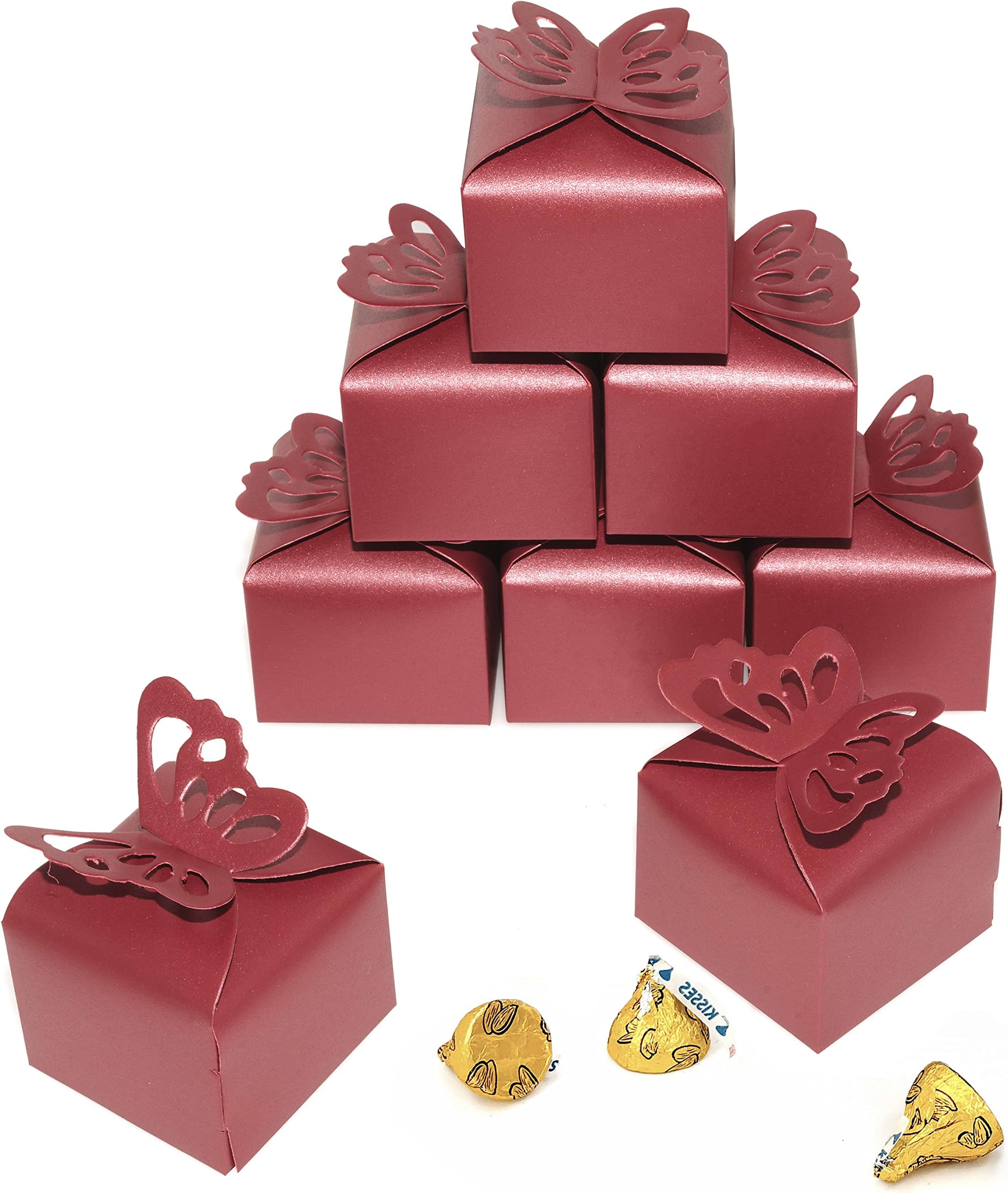 Red Wedding Party Candy Treat Favors Boxes - Small Red Butterfly Gift Box Gift Boxes Bulk Bachelorette Bridal Shower Birthday Mother’s Day Party Boxes Supplies, 50pc
