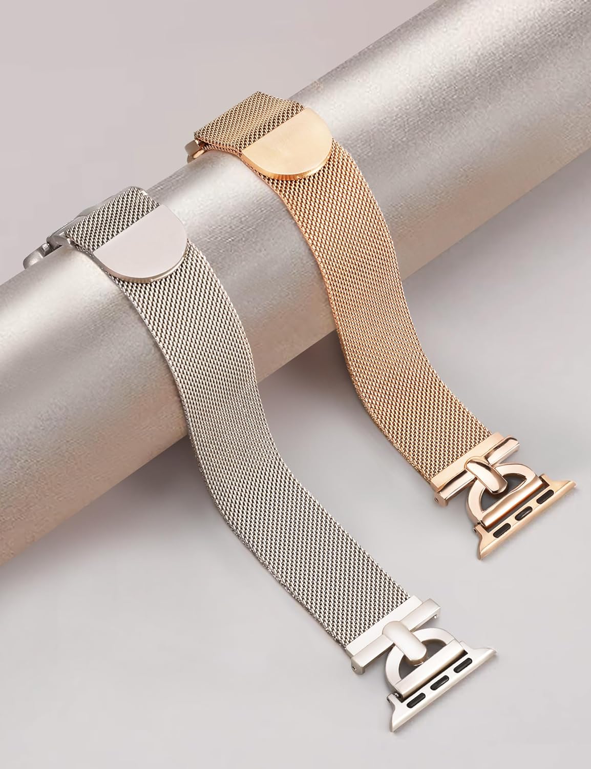 Stainless Steel Magnetic Loop Compatible with Apple Watch Band 38mm 40mm 41mm 42mm Women Metal Mesh D-shaped Clasp Strap for iWatch SE Series 10/9/8/7/6/5/4/3/2/1/Ultra(1/2) Starlight