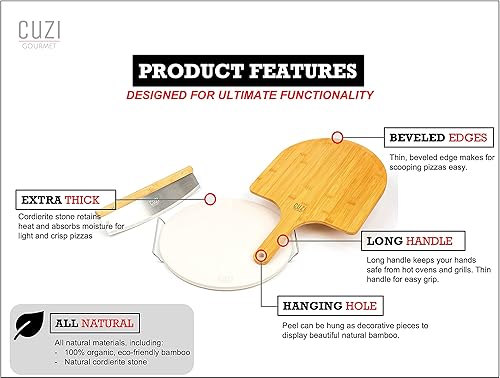 Miniatura 14 de Cuzi Gourmet Juego de 4 piedras grandes para pizza – Piedra de pizza de cordierita resistente a los golpes térmicos de 13 pulgadas con soporte