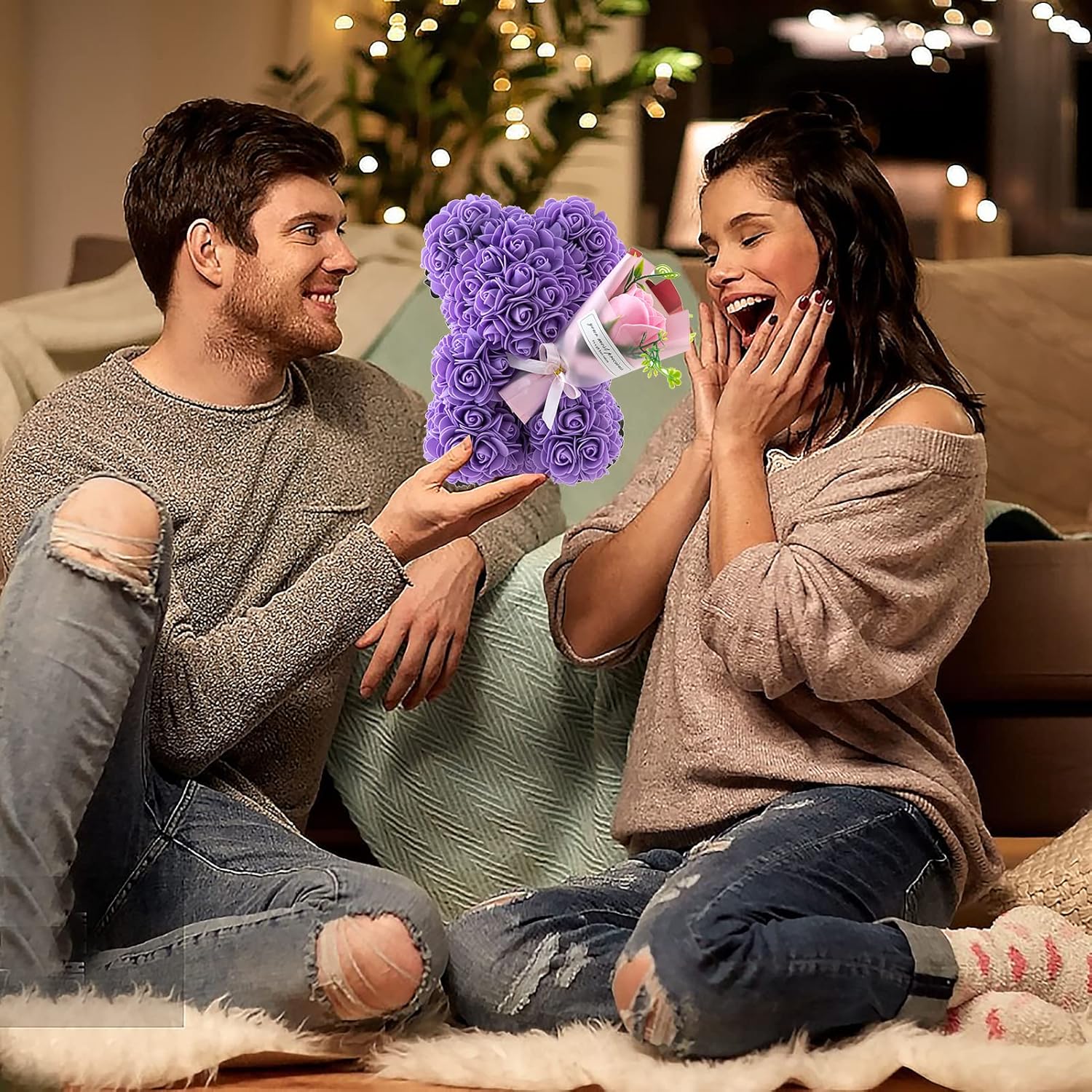 Rose Bear Gifts for Women - Handmade Artificial Rose Teddy Bear for Valentine's, Mother's, Christmas & Birthday - Surprise Clear Gift Box - Image 4