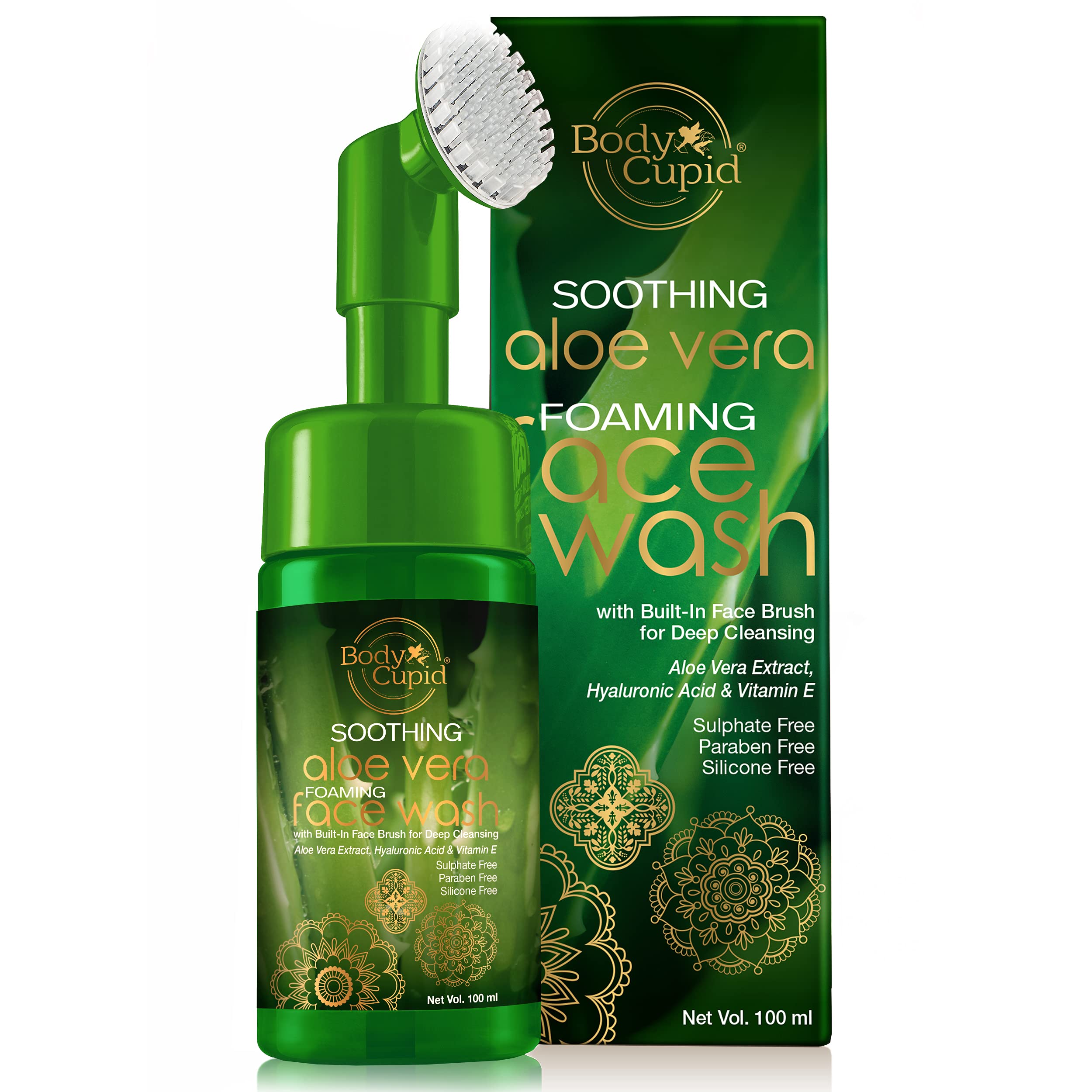 BODY CUPIDSoothing Aloe Vera Foaming Face wash with Built in Brush - 100 ml