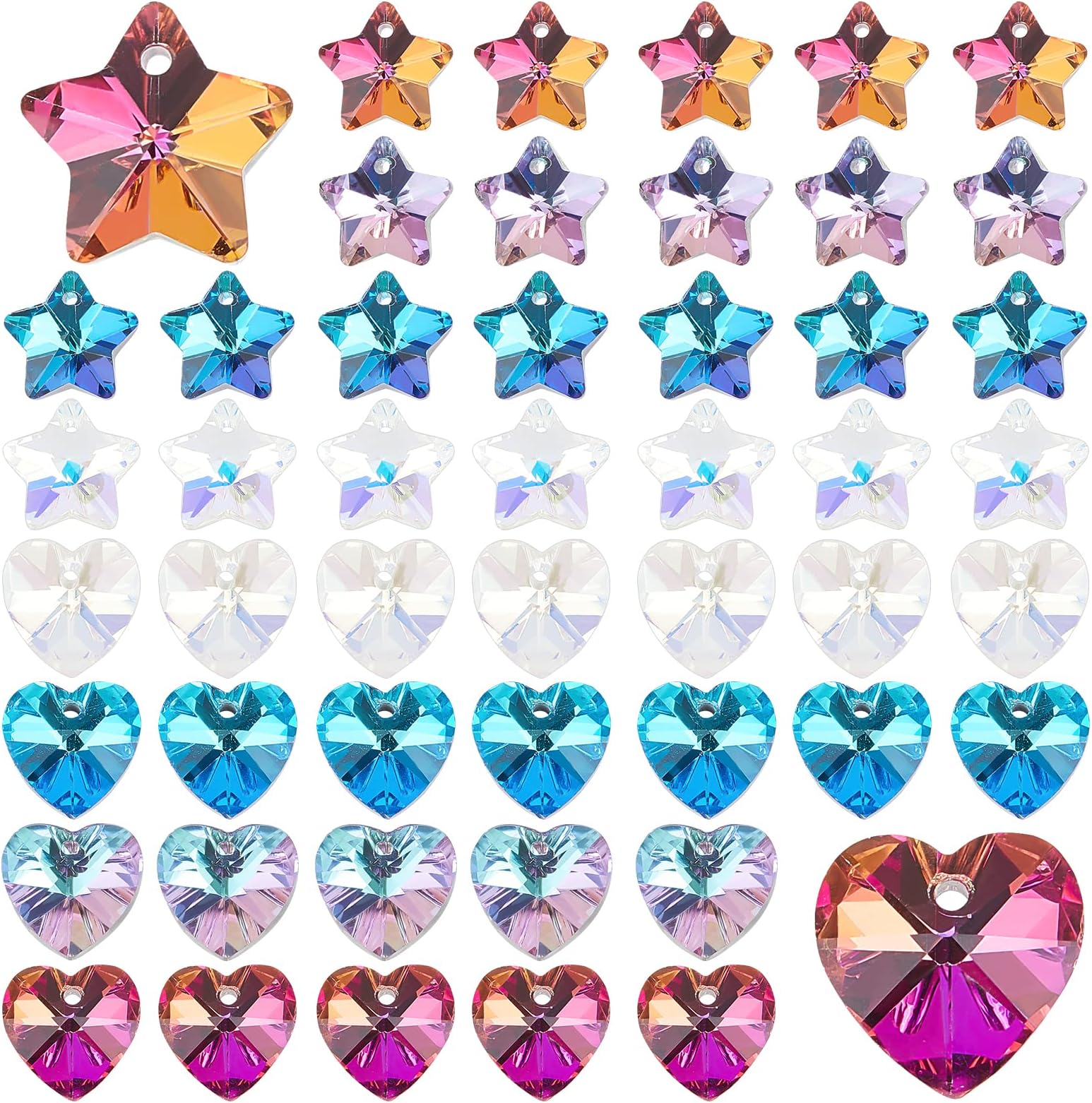 PH PandaHall 80pcs Heart Glass Charms 4 Colors Star Crystal Charm Valentine's Day Charm Faceted Electroplate Dangle Pendants for Mother's Day Bracelet Necklace Earring Keychain Making Phone Lanyard