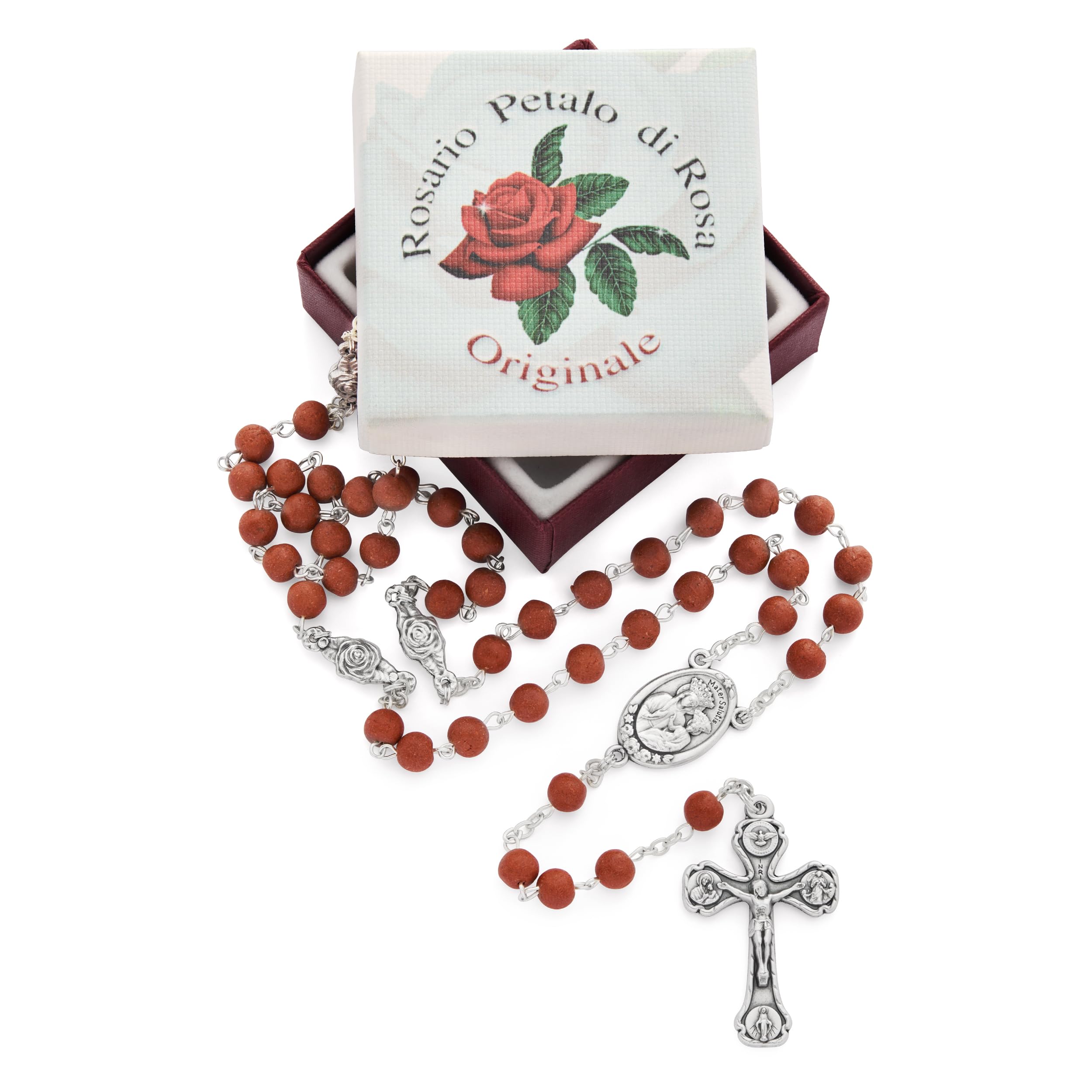 Mondo Cattolico - Rosario católico vaticano Original con Perfume de Rosa con Nuestra Señora de las Nieves en la medalla central