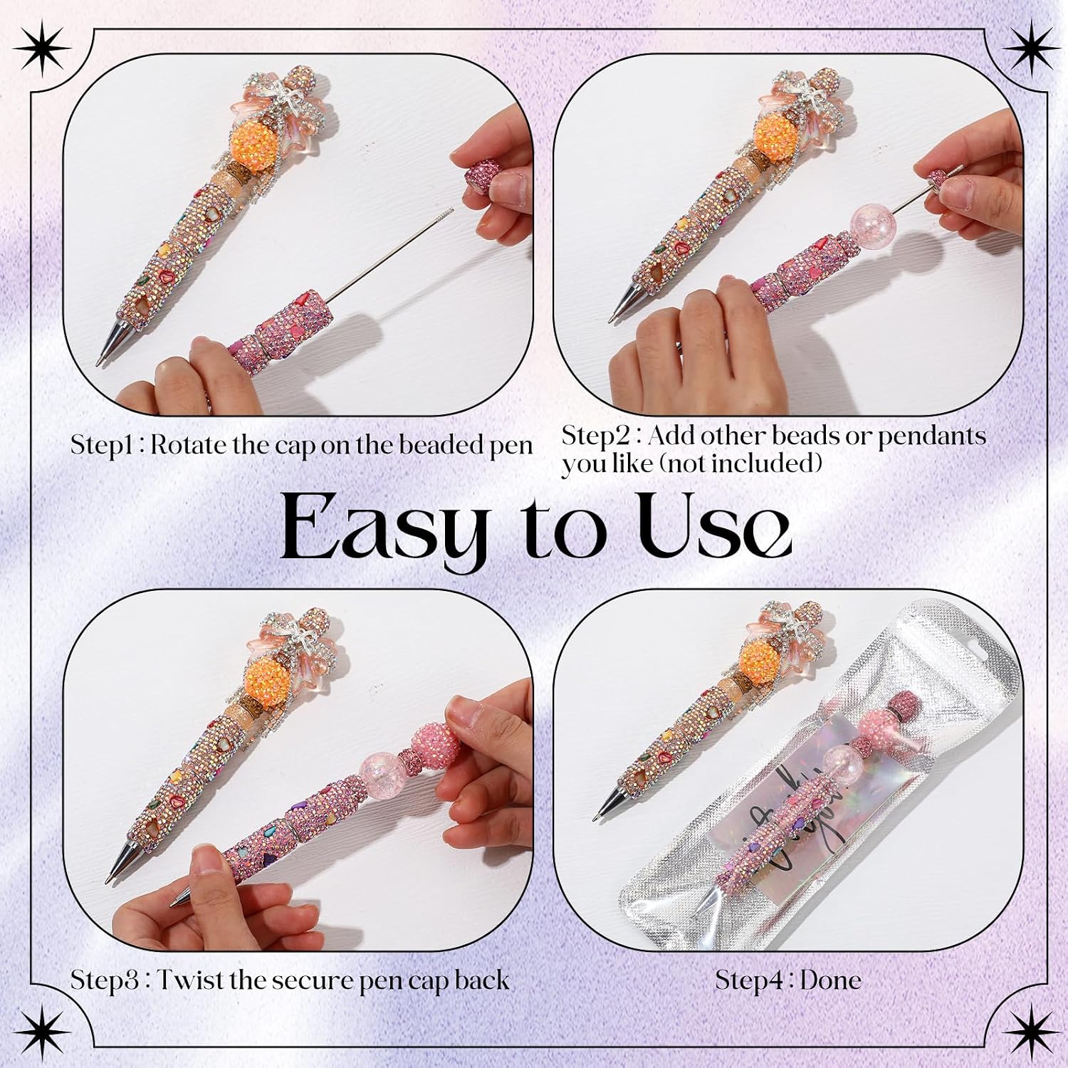 Tondiamo 45 Pcs Rhinestone Beadable Pens Bulk Set,Shell Diamonds image 4