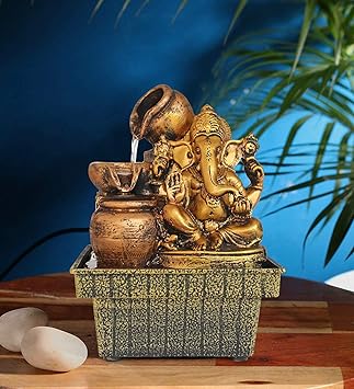 TIED RIBBONS Ganesha Ganpati Statue Tabletop Decorative Water Fountain Waterfall Showpiece for Home Outdoor Garden Decoration House Warming Gift