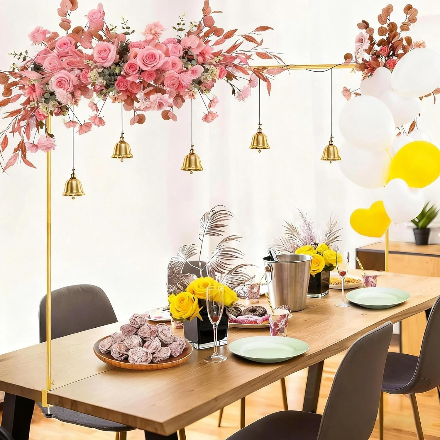 Over The Table Rod Stand with Clamps Adjustable 33"- 98'' Length 33"- 47" Height, Metal Table Balloon Arch Stand for Birthday Wedding Baby Shower Anniversary Halloween Garden Arbors