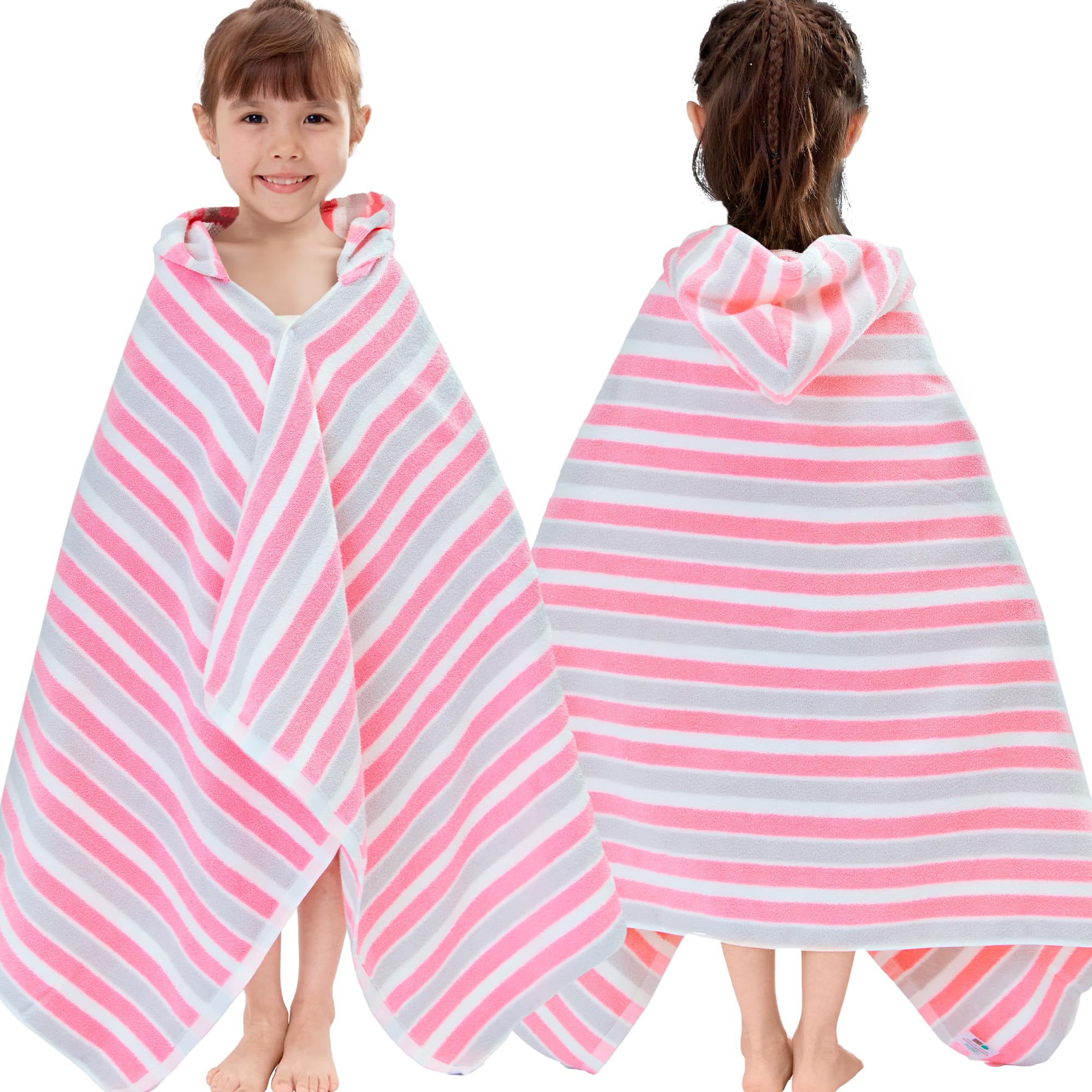VOOVA & MOVAS Hooded Towels for Kids - 100% Cotton (3-10Years) - Quick Dry Absorbent Lightweight Wrap Towel for Pool | Swim | Beach | Bath, Girls,