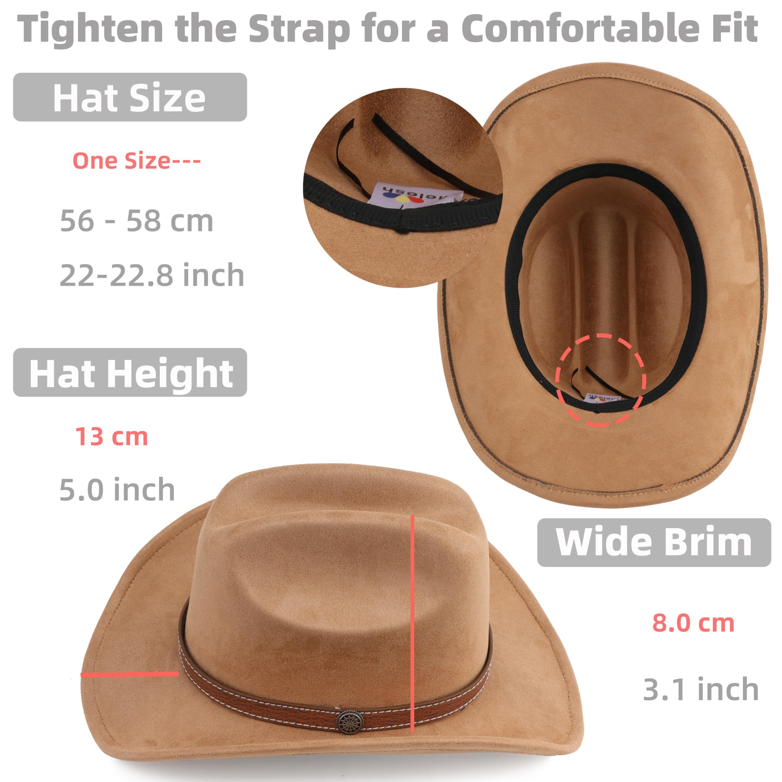 Cappello da cowboy occidentale per donne e uomini, piccolo cappello corto a tesa larga da spiaggia cowgirls cappelli da cowboy