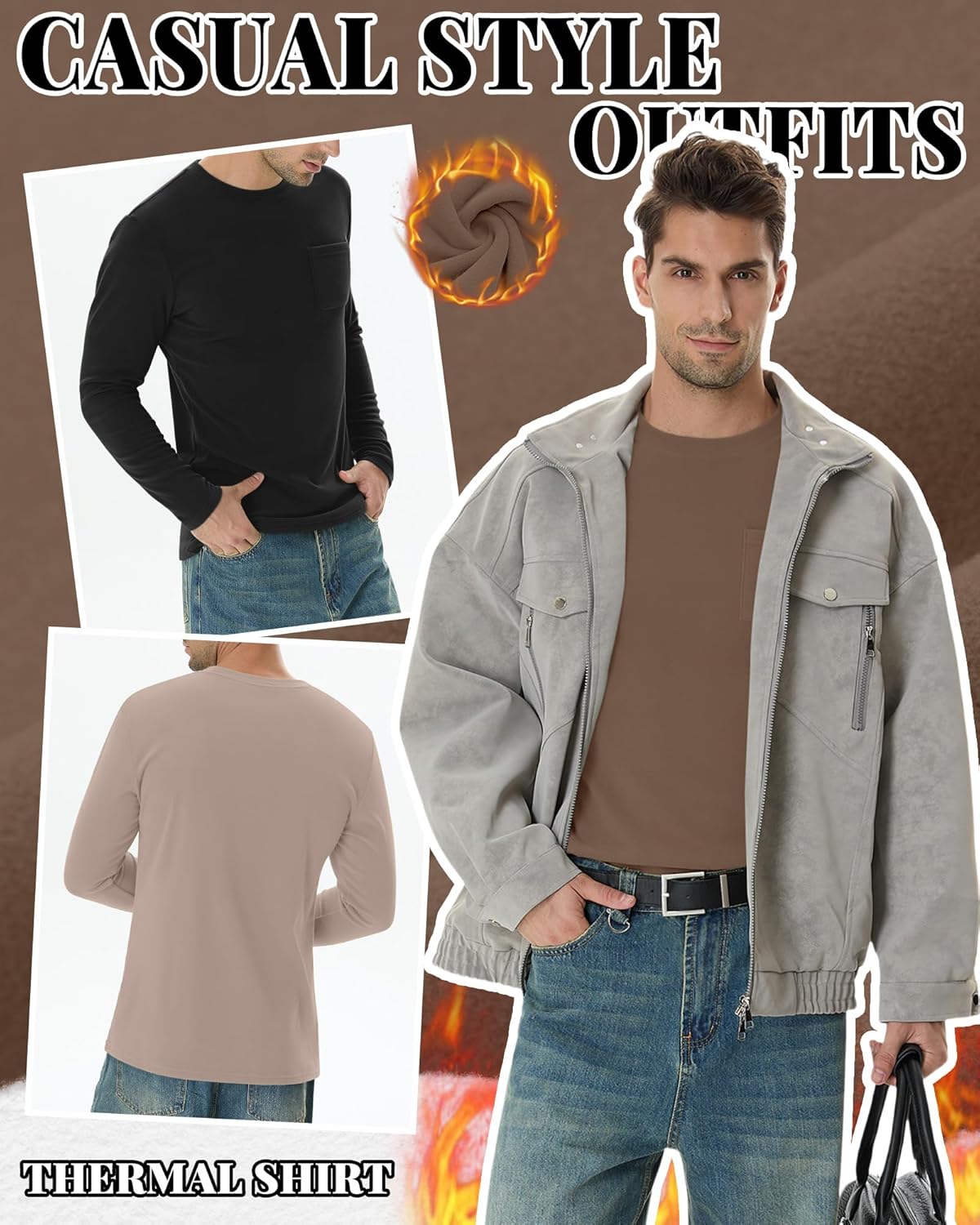 4 Pack Men's Big and Tall Thermal Shirts Fleece Lined Long Sleeve Underwear Top Crew Neck Undershirts Base Layer - Image 6