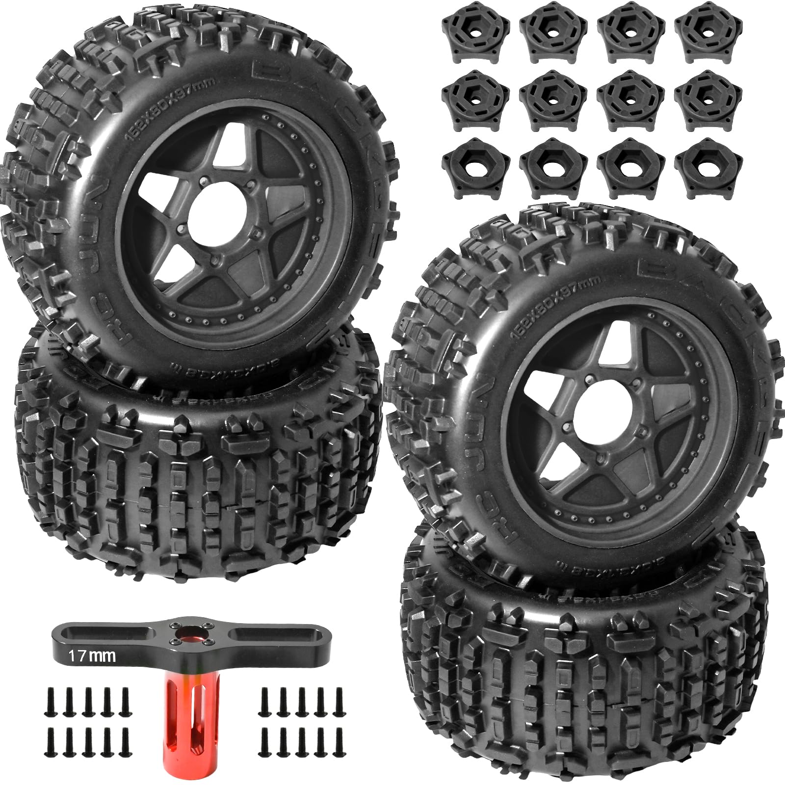 3.8" MT Monster Truck Tires with Foam Insert 17mm/14mm/12mm Hex for 1/10 RC