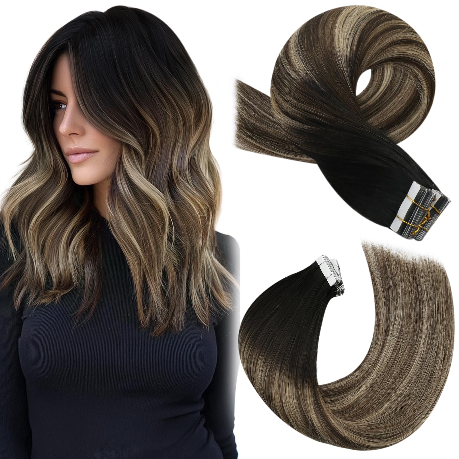 Moresoo Tape Hair Extensions Real Human Hair 18 Inch Jet Black Human Hair Extensions Tape in Black Remy Hair Straight Silky Soft for Women Natural Looking 20pcs/50g #1 — view 73