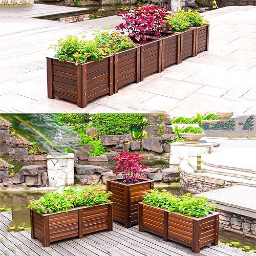 Miniatura 3 de Outdoor Garden Box Solid Wood Carbonised Water-based Furniture Lacquer Mainstay Design High Load-bearing Drainage and Water Leakage Design Balcony