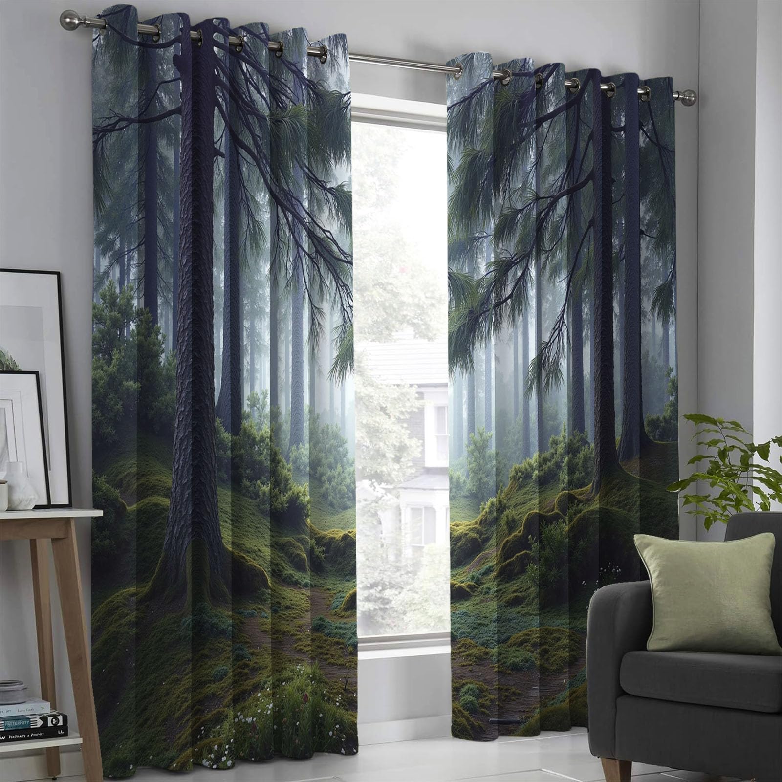 Rideaux occultants thermiques gris-vert isolant froid et chaleur pour chambre