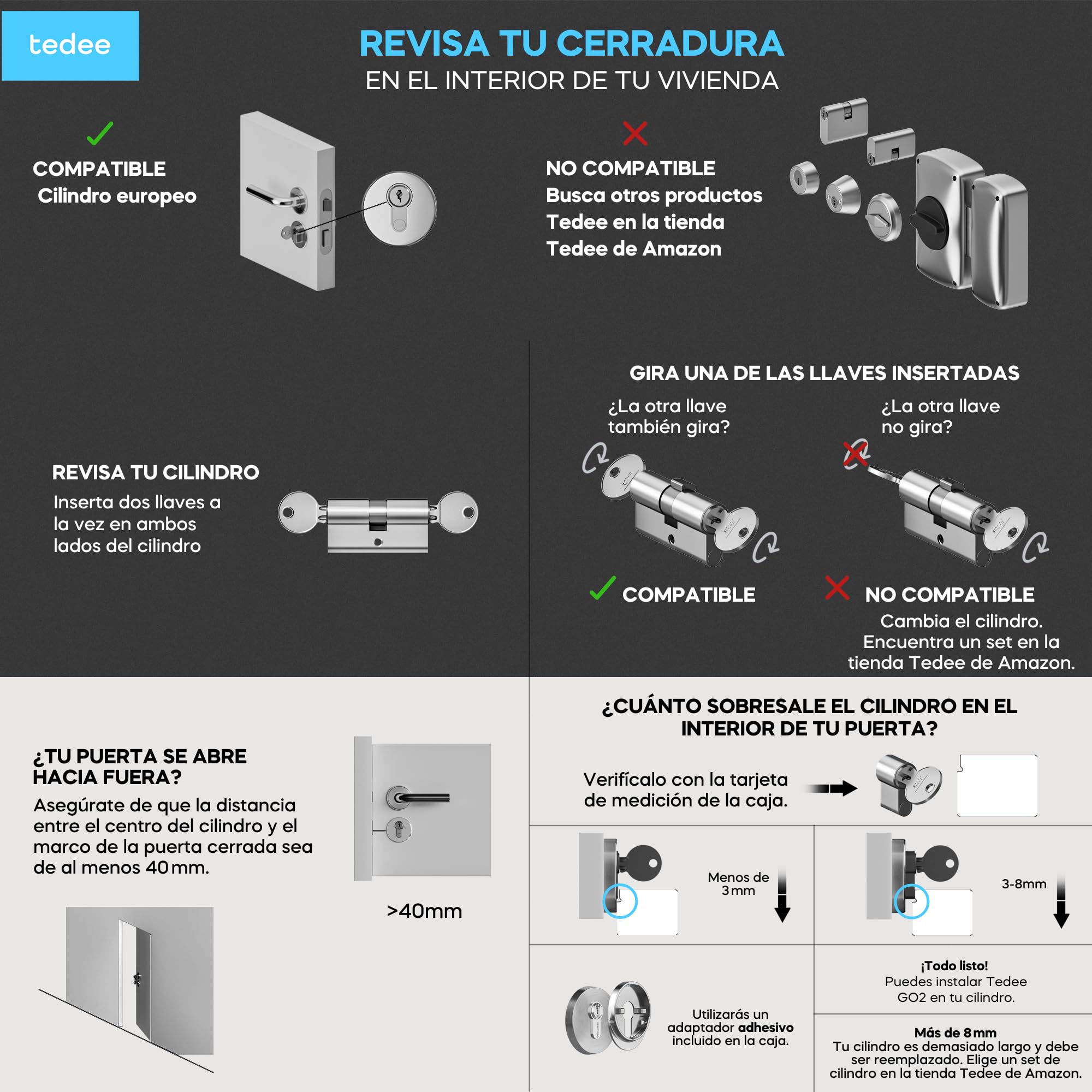 tedee GO2 Alu Cerradura inteligente con WiFi y Bluetooth | Aplicación para Acceso Remoto | Cerradura Inteligente con Desbloqueo automático | Alexa, Google Home, Apple HomeKit, SmartThings | Matter