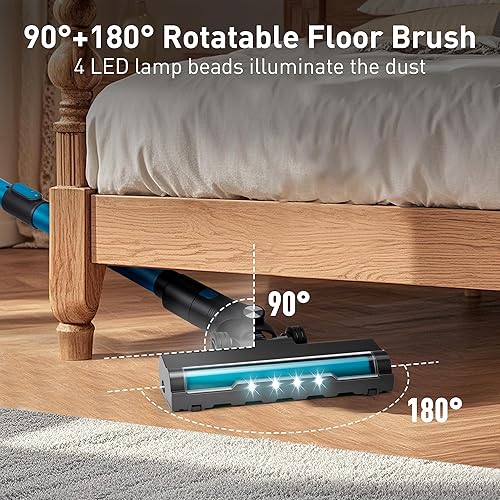 Vista 4 de Aspiradora inalámbrica de succión de 250 W, 25 KPa, aspiradora ligera 6 en 1 con pantalla LED, tiempo de funcionamiento de 45 minutos para suelos