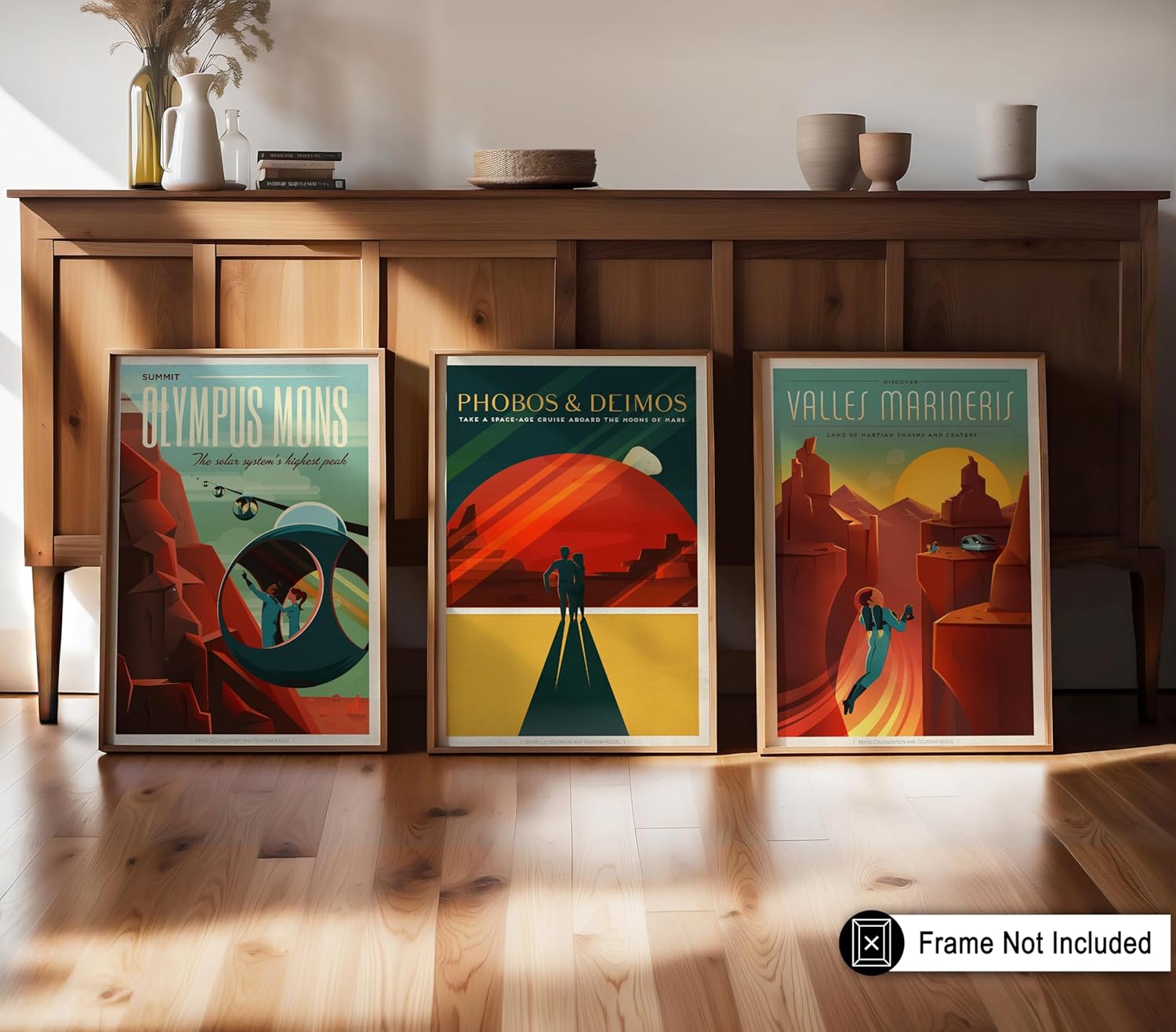 Poster Master 3-Piece Vintage Space & NASA Poster - Mars Print - Mars Travel Art - Moon Art - Gift for Astronomer, Outer Space Enthusiast - Chic Decor for Living Room, Office - 11x14 UNFRAMED Wall Art