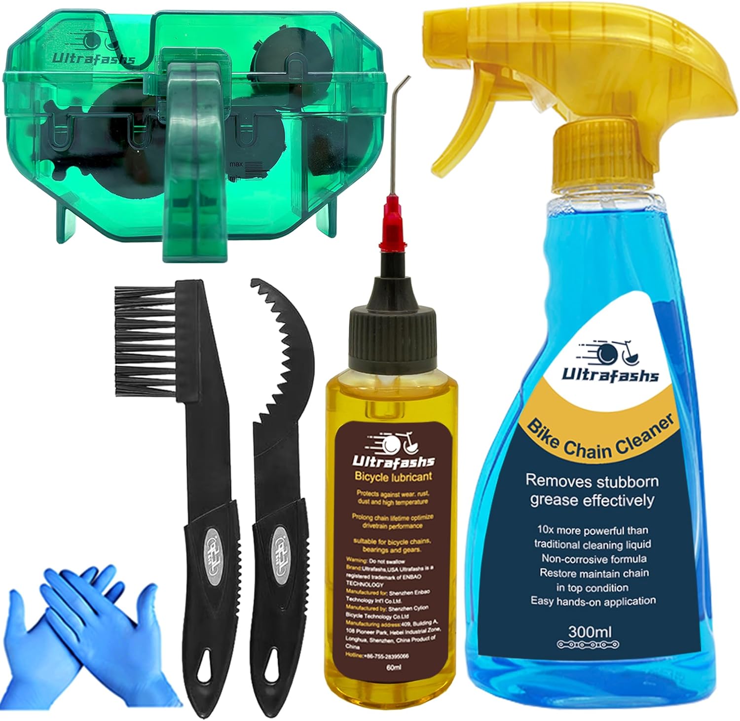 Bike Cleaner kit to Clean/Protect/Lube Bicycle,with Chain Scrubber,Cleaning Brush Tool,Bike Cleaner(19oz),Degreaser(10or19oz),Wet Lubricant(2oz)