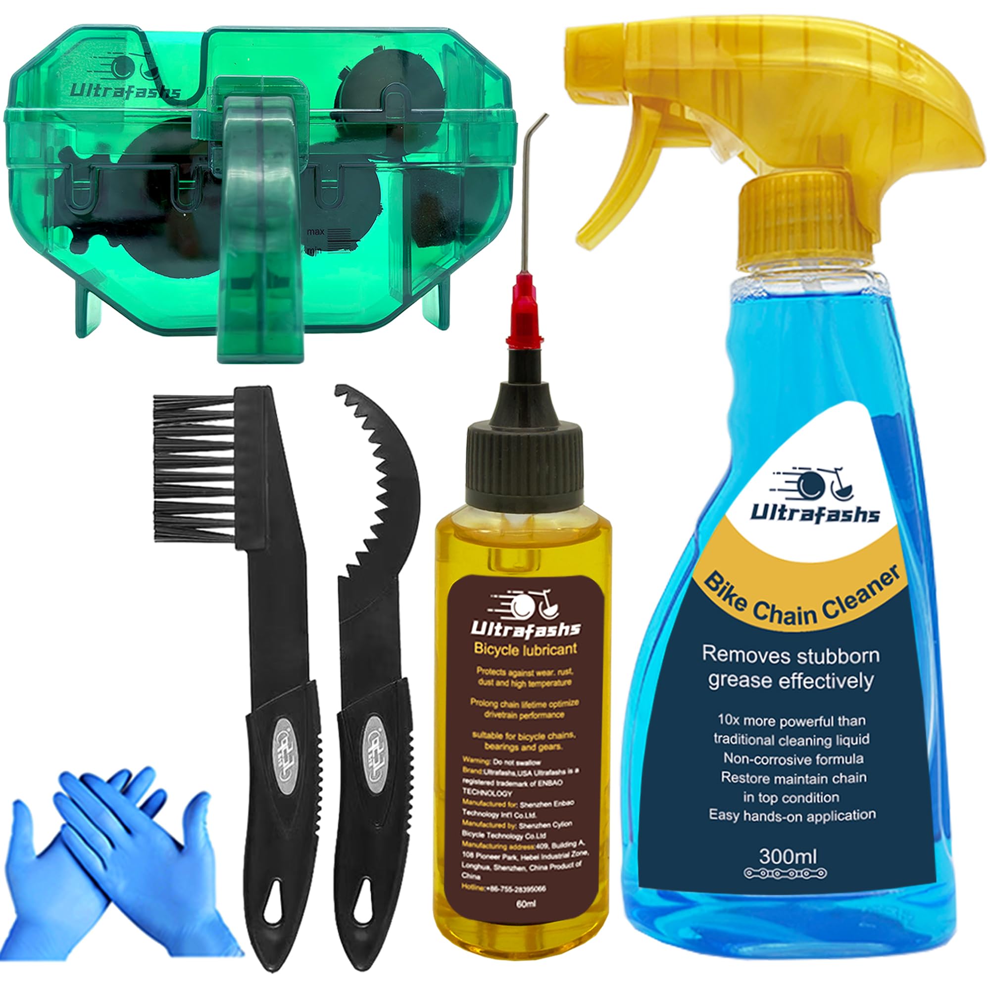 Bike Cleaner kit to Clean/Protect/Lube Bicycle,with Chain Scrubber,Cleaning Brush Tool,Bike Cleaner(19oz),Degreaser(10or19oz),Wet Lubricant(2oz)