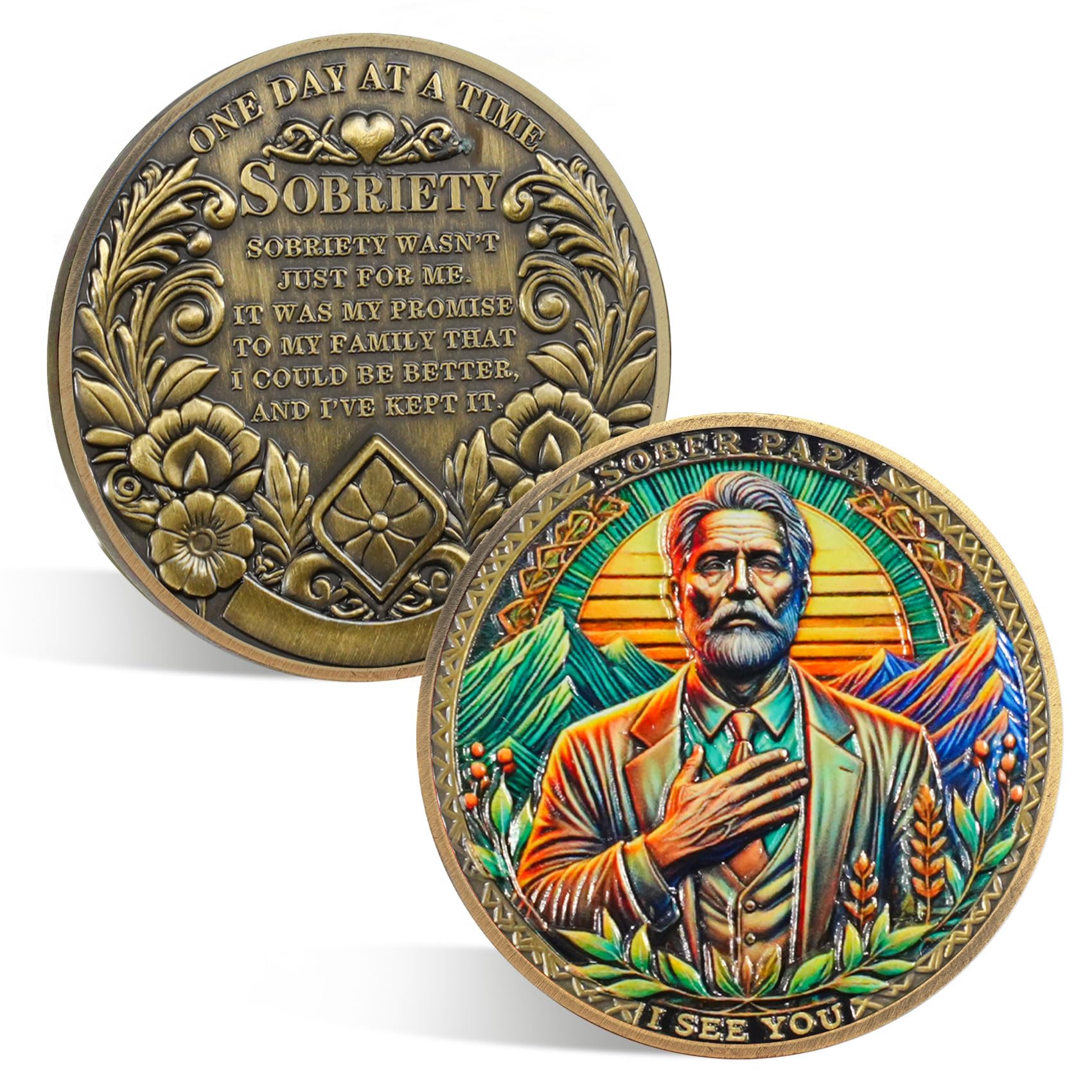 ACGZQY Sobriety Chip - Sunlight Father AA Coin and Medallion One Day at a Time Sobriety Coin Recovery Chips Sober Anniversary Token NA Alcoholics Anonymous Sobriety Gifts for Fathers