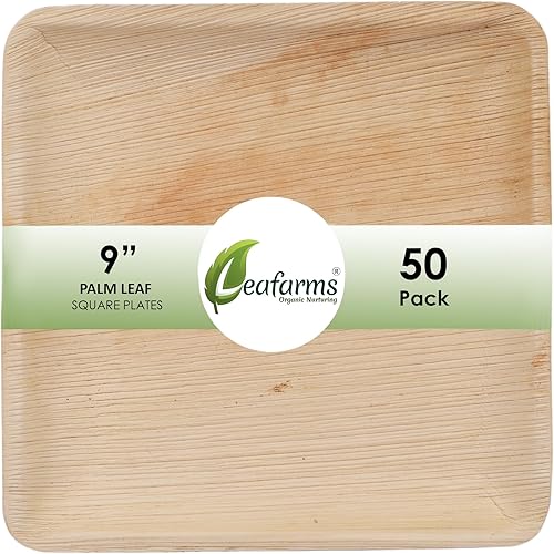 Miniatura 1 de Platos cuadrados de hoja de palma de 6 pulgadas 50 unidades, bandejas de cena resistentes y ecológicas desechables I Platos biodegradables de hoja