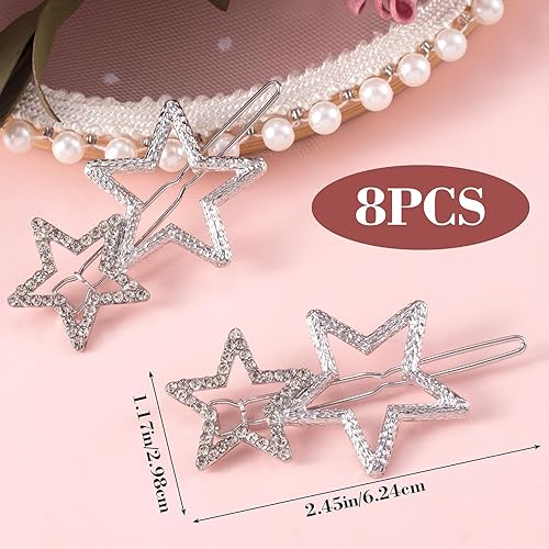 Miniatura 9 de OIIKI Pinzas para el cabello de estrella, 8 piezas, pasadores de pelo de estrella, elegantes pinzas de metal con diamantes de imitación, horquillas