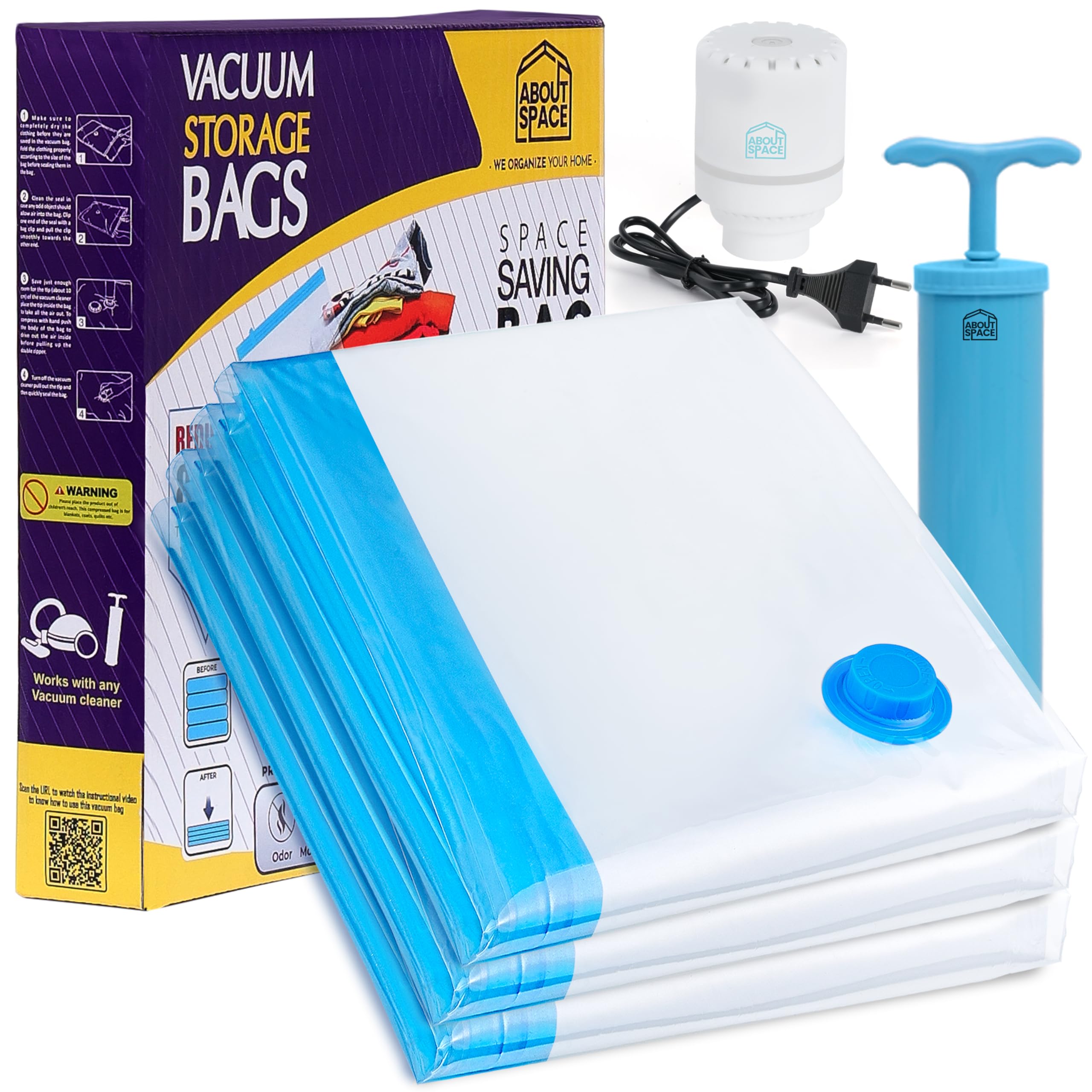ABOUT SPACE 3 Pack Vacuum Bags for Travel with Electric and Hand Pump (3-2X Jumbo) Airtight, Reusable Space Saver Compression Bags for Packing, Vaccine Sealer Bags with Ziplock for Blanket (PP-Blue) (B088TR1YK8) Amazon Price History, Amazon Price Tracker