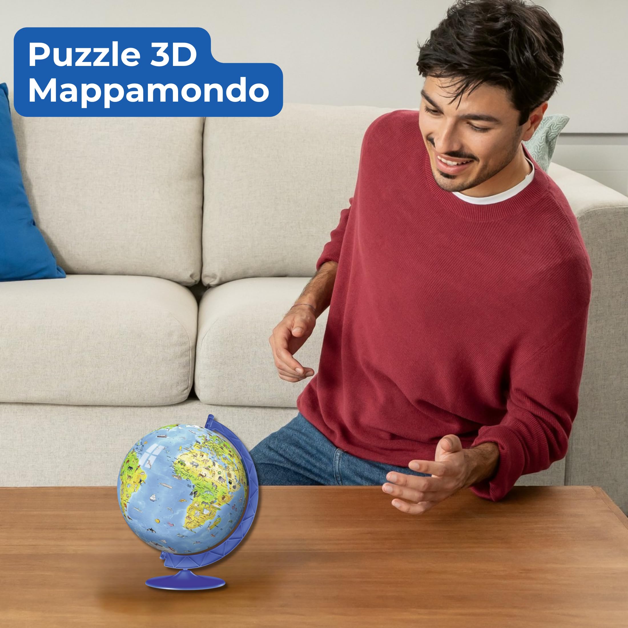 Ravensburger - Puzzle 3D Globo Terrestre Impara La Geografia Con Gli Animali | Puzzle 3d Bambini A Partire Dai 6 Anni | Modellismo Da Costruire Bambini Di 180 Pezzi | Regalo Bambino 6 Anni E Più