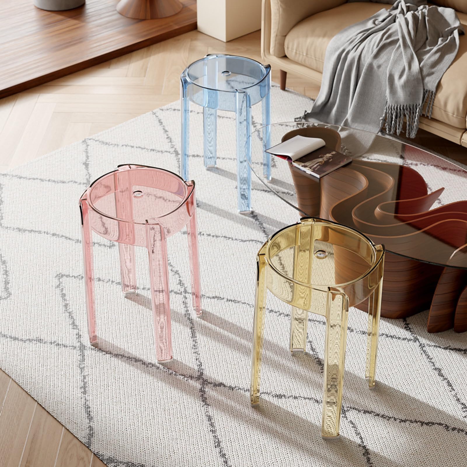 Sgabello da doccia in acrilico trasparente, design robusto, impilabile, sedia impermeabile per bagno, cucina, camera da letto