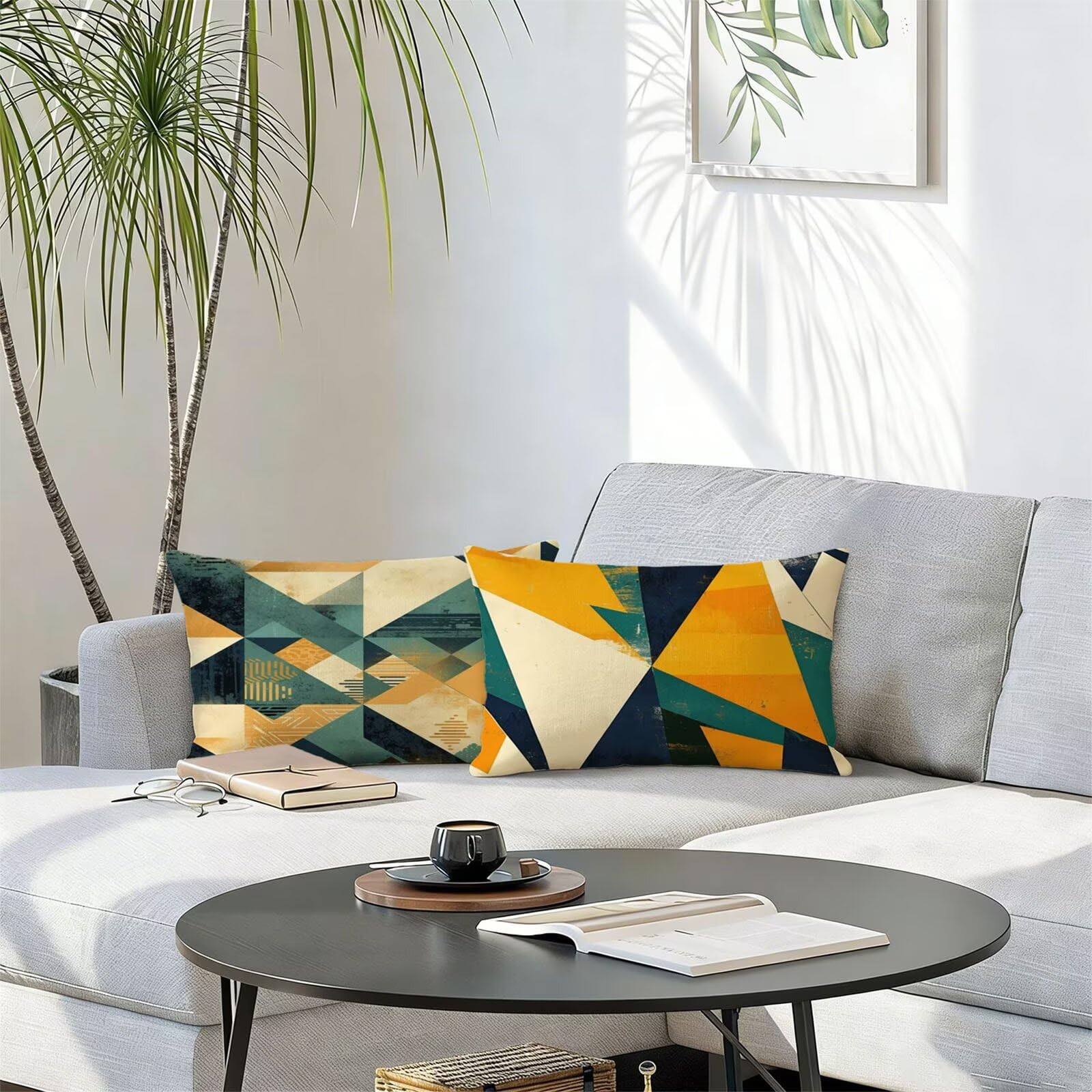 Housse de Coussin Canapé Couleur Orange 50x70cm Exterieur Impermeable Géométrie Taie D'oreiller Décoratif Aesthetic Housse Coussin Decoration pour Chambre Sofa Jardin Balcon Terrasse Lot de 2. T-3050