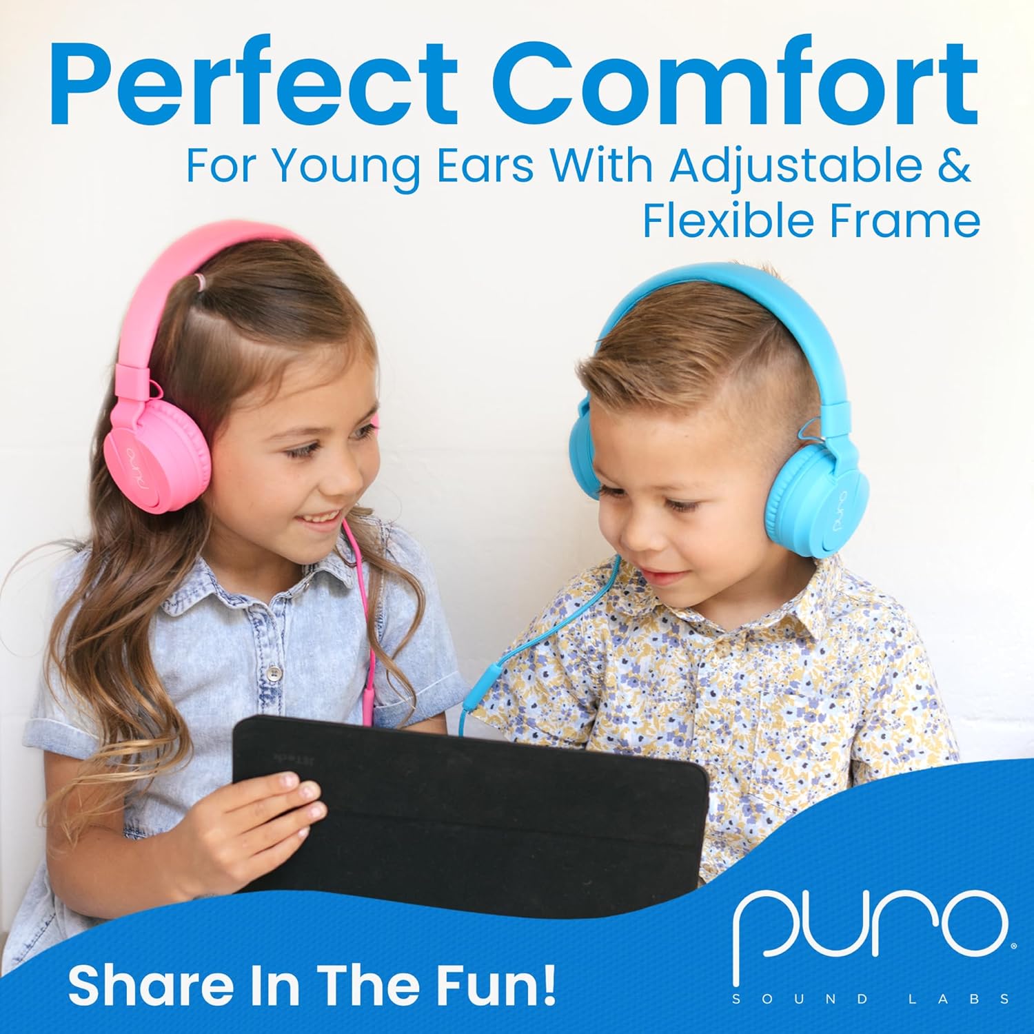Puro Sound Labs Kids Wired Headphones – Volume-Limiting & Adjustable, Safer & Comfortable Headphones for Kids – Compatible with PCs, Smartphones & Tablets, Ideal for School & Travel – PuroBasic, Blue - Image 4