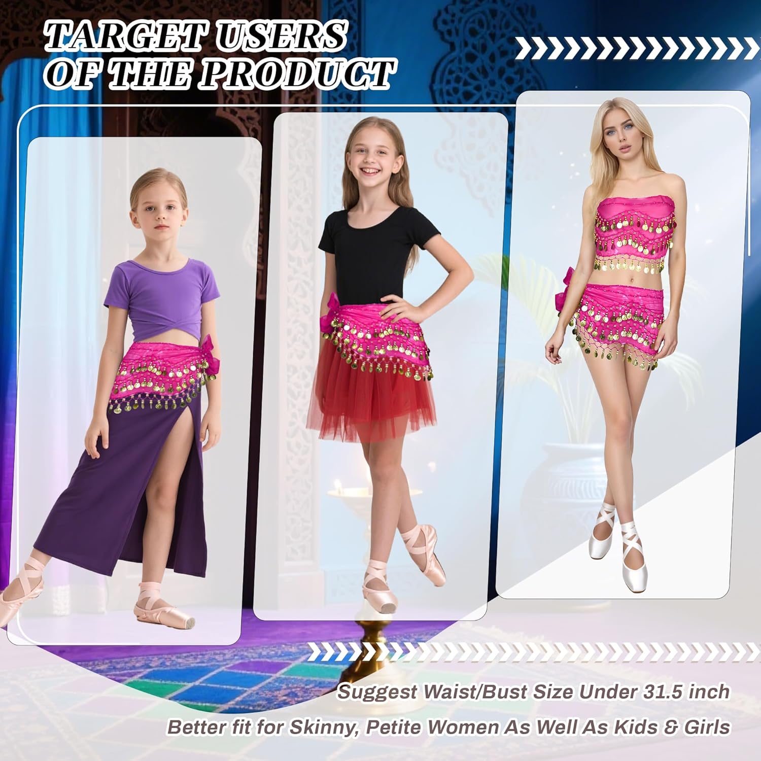 Belly Dance Hip Scarf 2 Piece, Belly Dance Skirt and Top Set, Dancing Coin Skirts for Women, Halloween Costume, 2Pack - Image 6