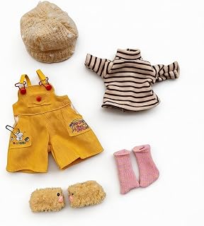 [Maidscp] 1/6 BJD ドール服 30cm 幼SD ポップ カジュアル サロペット 5点セット | 30cm幼SD向けカジュアルドール服5点(ボーダー/サロペット/帽子/靴下/ソフトルームシューズ)。15歳以上の大人向けコレクター品。