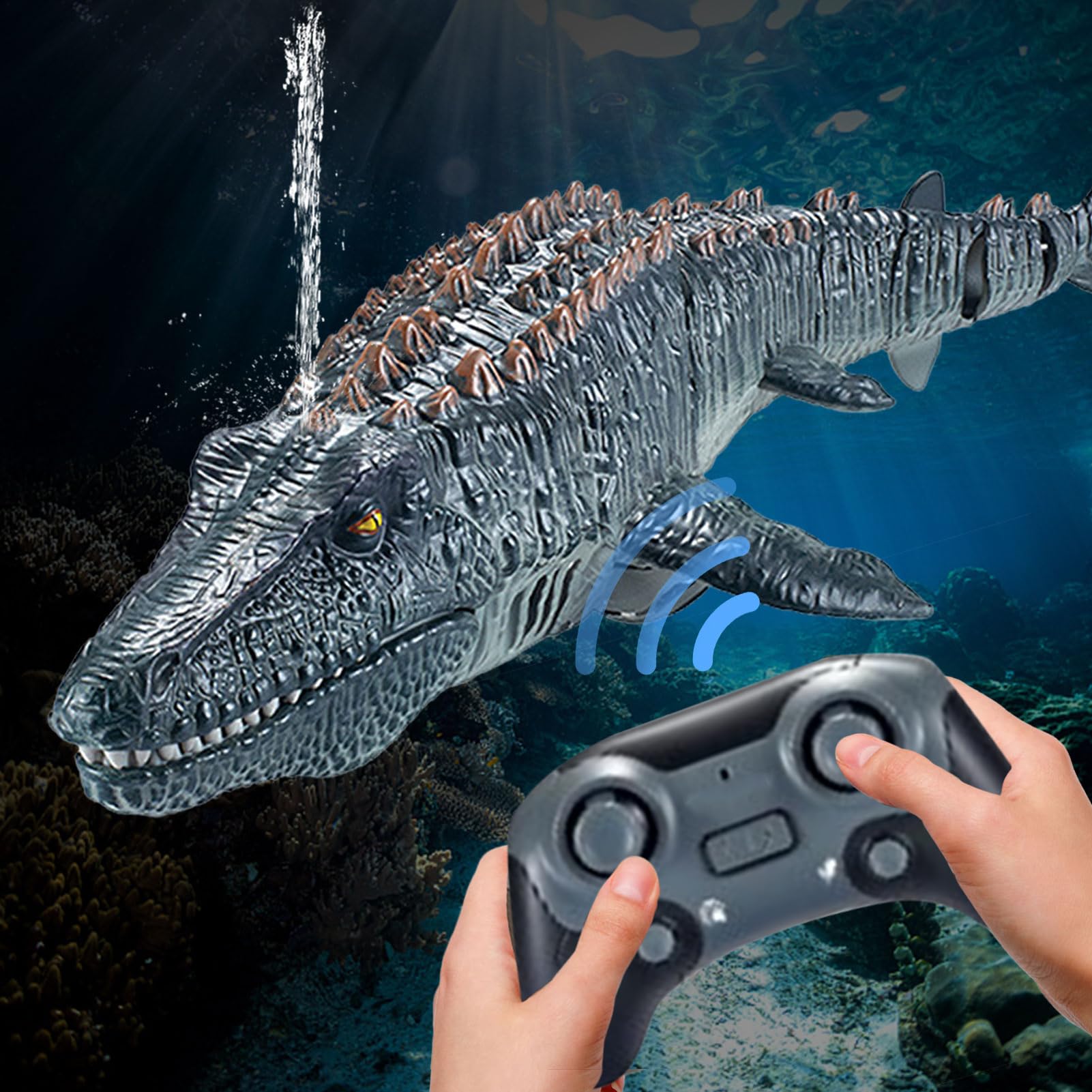 Jouet mosasaure télécommandé - Modèle de Dinosaure électrique avec éclaboussures d'eau | Figure réaliste de Reptile avec Queue oscillante, créature Marine RC Interactive pour Les Jeux pour,