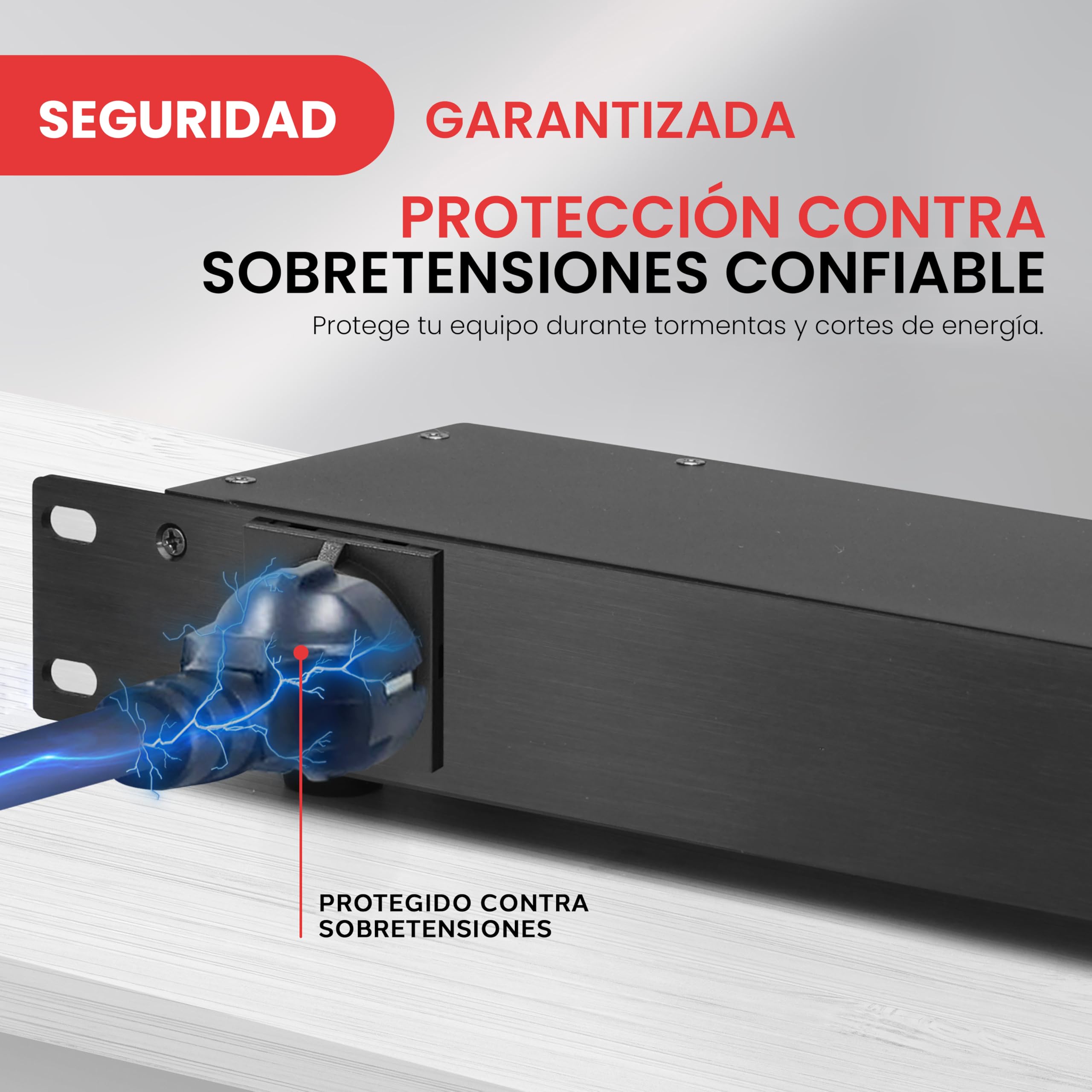 Pyle PDU Power Strip Protector, 150 Julios, 15 amp, 7 Salidas, Regleta de Cable de Extension electrica, Resistente, 1U, Proteccion de Montaje en Rack, Tira de tomacorriente