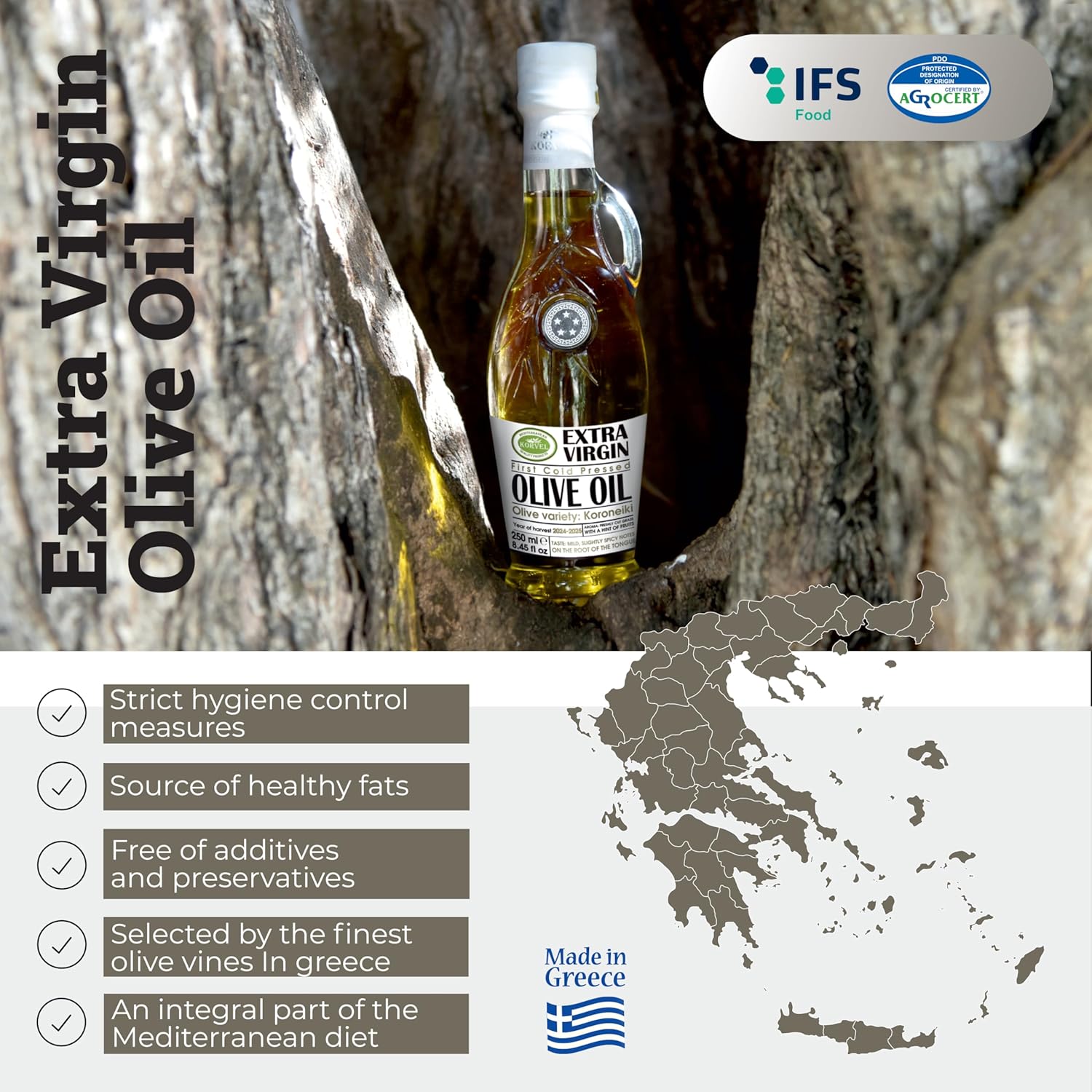 Extra Virgin Olive Oil, KORVEL, glass bottle Amphora 250 ml, 8.45 fl oz - Image 6