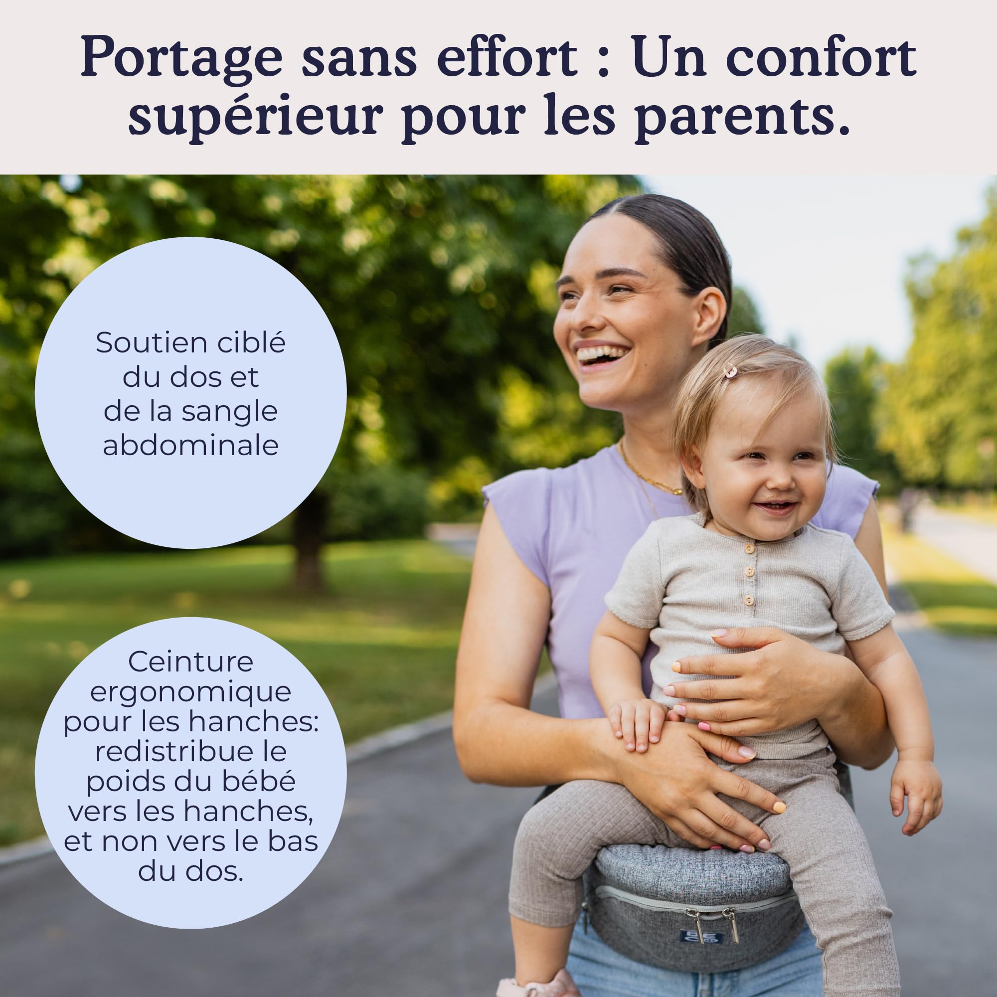 Beco Porte-Bébé Siège de Hanche Pliable, 4-en-1, 0-36 Mois, Gris | Se plie à plat dans le sac à langer, Siège de Soutien qui soulage bras et dos, s'adapte facilement de 0 à 36 mois.