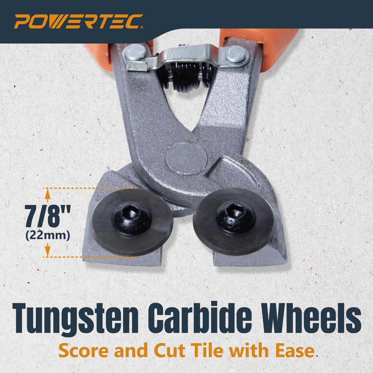 POWERTEC Wheeled Tile Nippers for Glass, Ceramic, Porcelain, and Mosaic - Ergonomic Soft Grip, Heavy Duty 22mm Tungsten Carbide Scoring Wheels Cuts and Trim Tile Up to 1/4” (71901) 1 Pack
