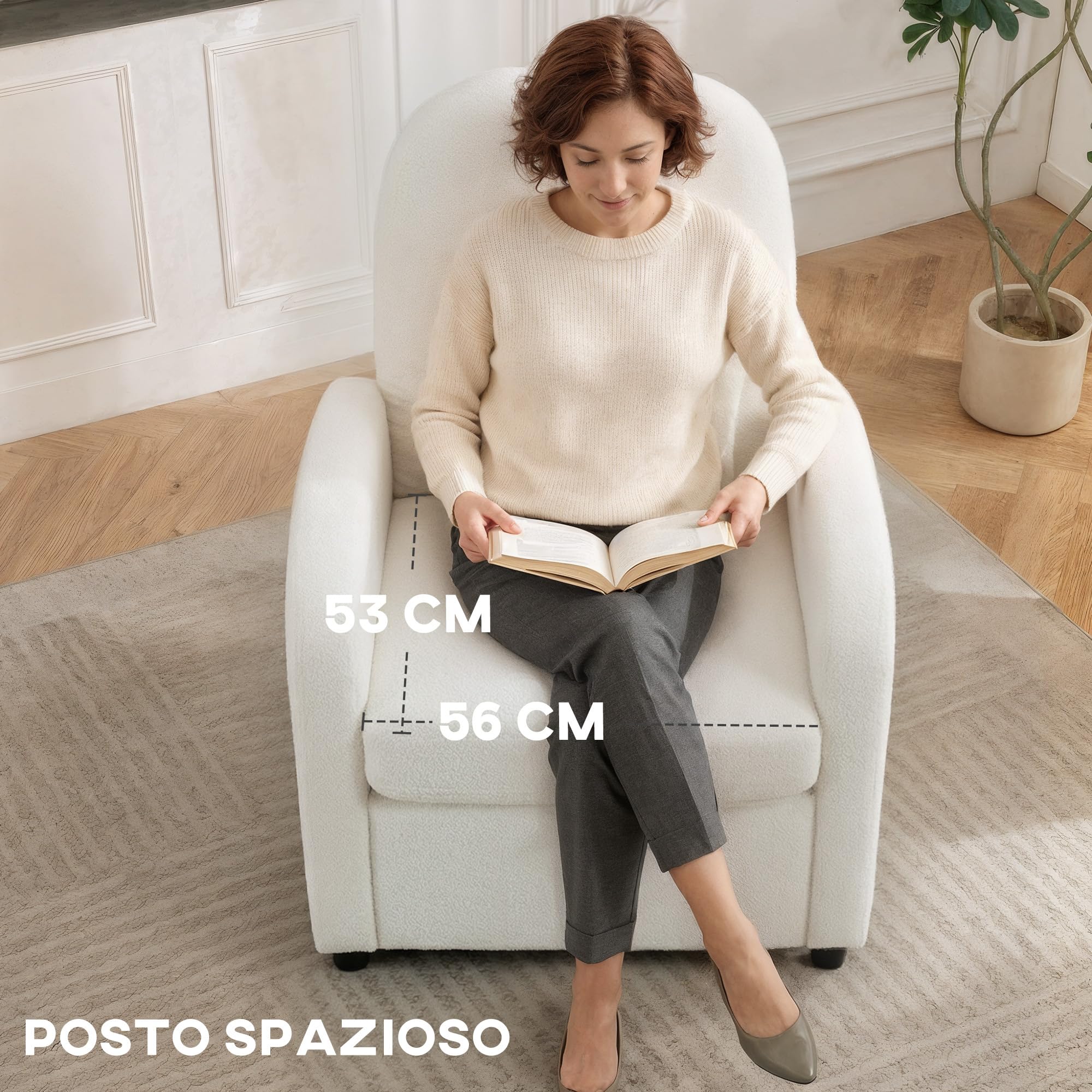 HOMCOM Poltrona Salotto Imbottita con Contenitore Nascosto, Schienale Alto, Poltroncina Moderna con Braccioli, Cuscino Lombare e Seduta Ampia, in Velluto Teddy, per Camera da Letto e Soggiorno, Crema