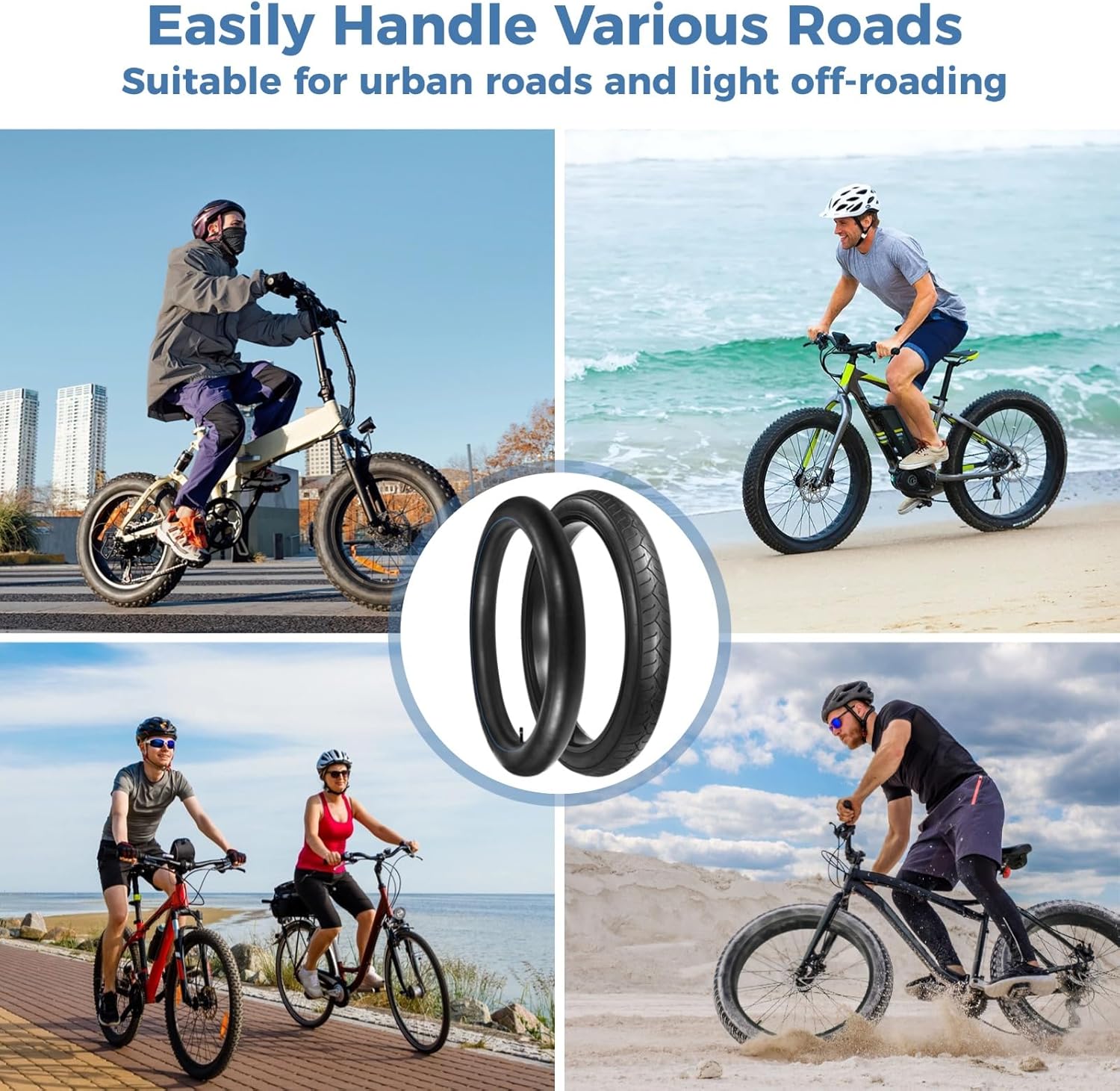 yeesport 26x3.0 Folding Fat Bike Tire with Inner Tube & Levers, 26 Inch Fat Tire Replacement for Mountain Bikes and Ebikes, Commuter Bicycle Tire for City Streets, Beach, Light Off-Road