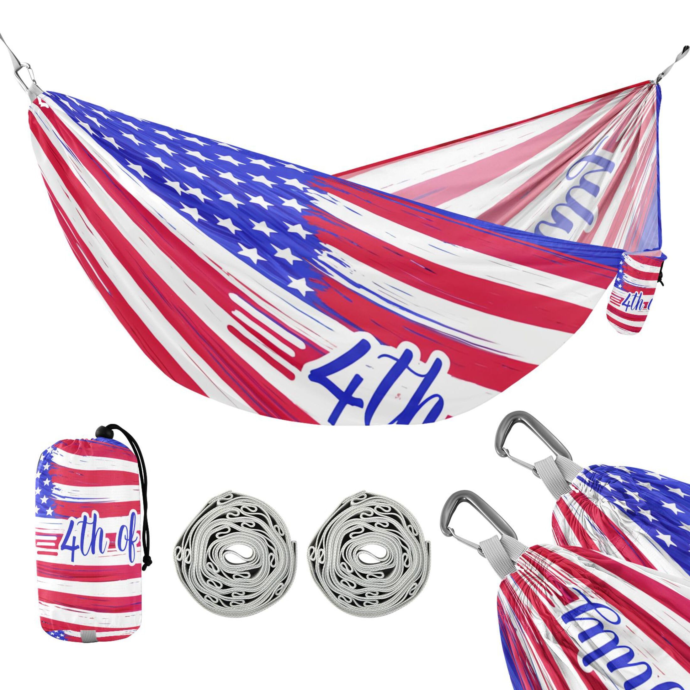 Takiito American Flag Hammock 330 lb Capacity Travel Camping Hammock with Tree Straps, Portable Lightweight for Outdoor Beach Backpacking Backyard Patio