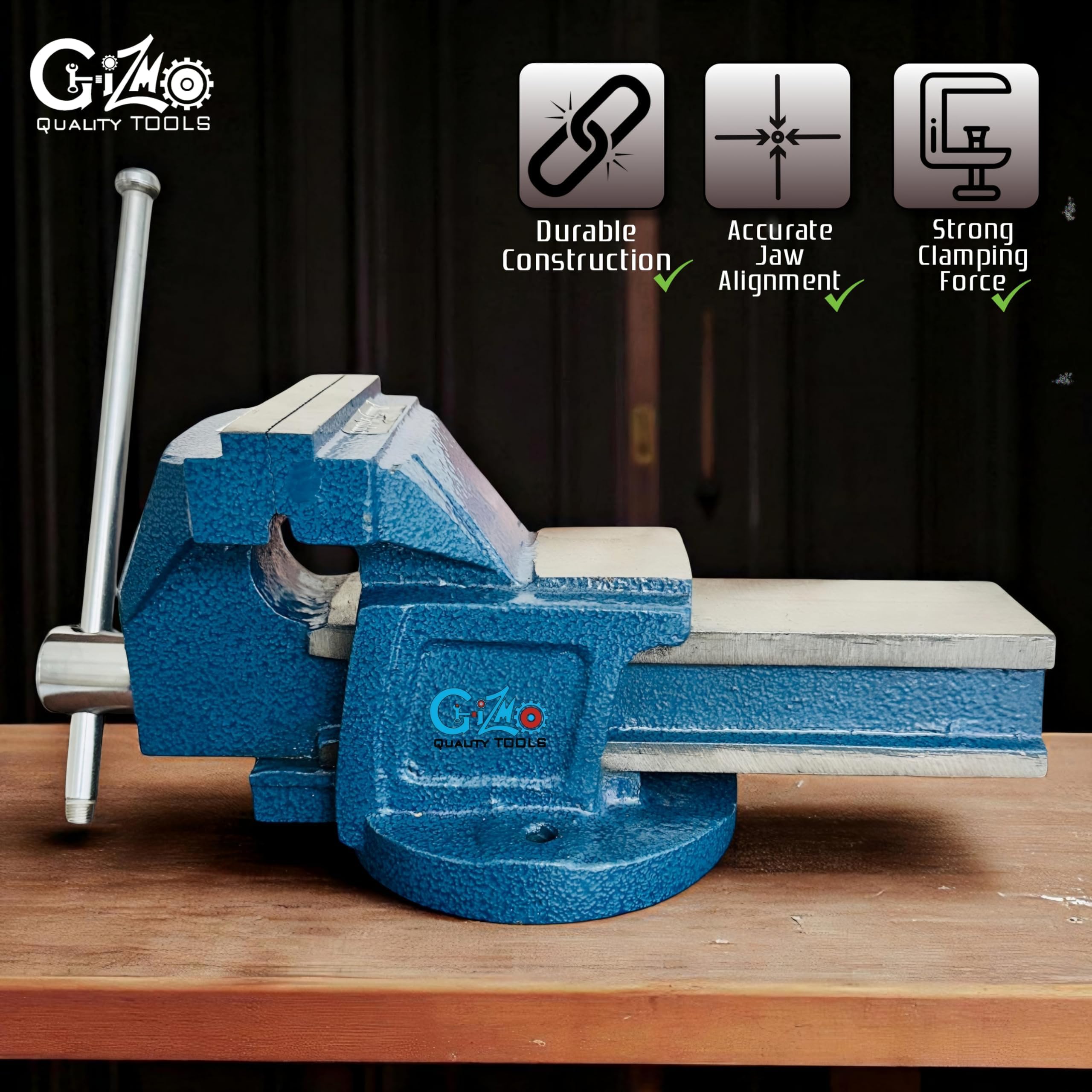 GIZMO SG Iron Bench Vice, 5 Inch (125mm) Heavy Duty Professional Fixed Base Vise Tool for Table Work, Universal DIY Tables Clamp 3