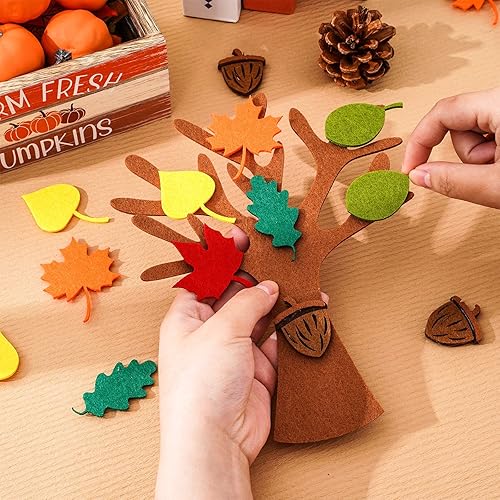 Miniatura 4 de Whaline Kit de manualidades de fieltro de árbol de agradecimiento, 192 piezas, árboles de otoño, hojas de arce, adornos de fieltro para bricolaje,