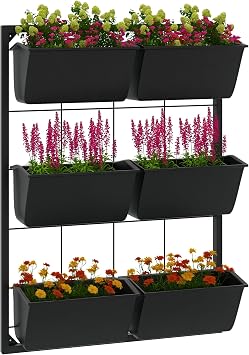 Outsunny 3-Tier Wall Planter w/ 6 Pots, Outdoor Hanging Planter, Black