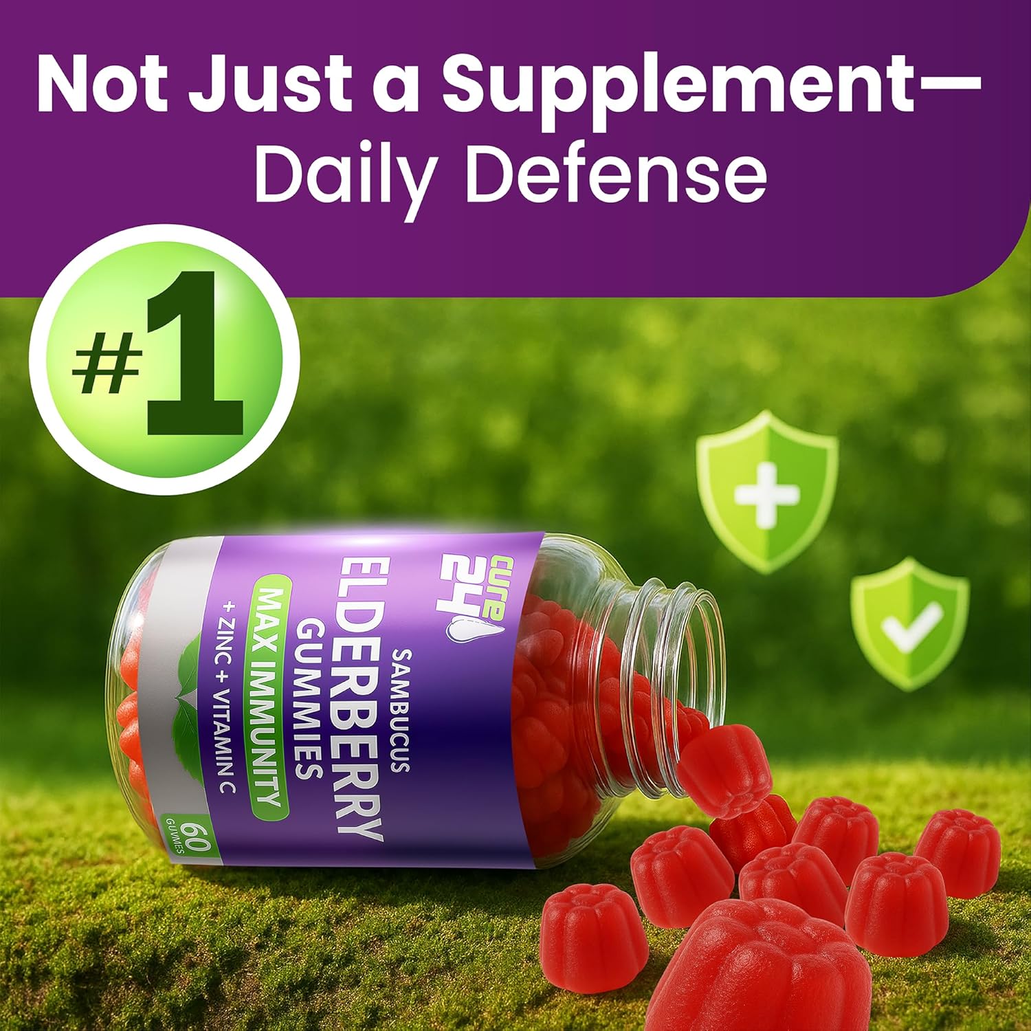 Sambucus Elderberry Gummies + Vitamin C + Zinc for Kids & Adults, X3 Immune Support, Natural Flavors + Ingredients, Vegan, Non-GMO, Made in USA (60) - Image 8