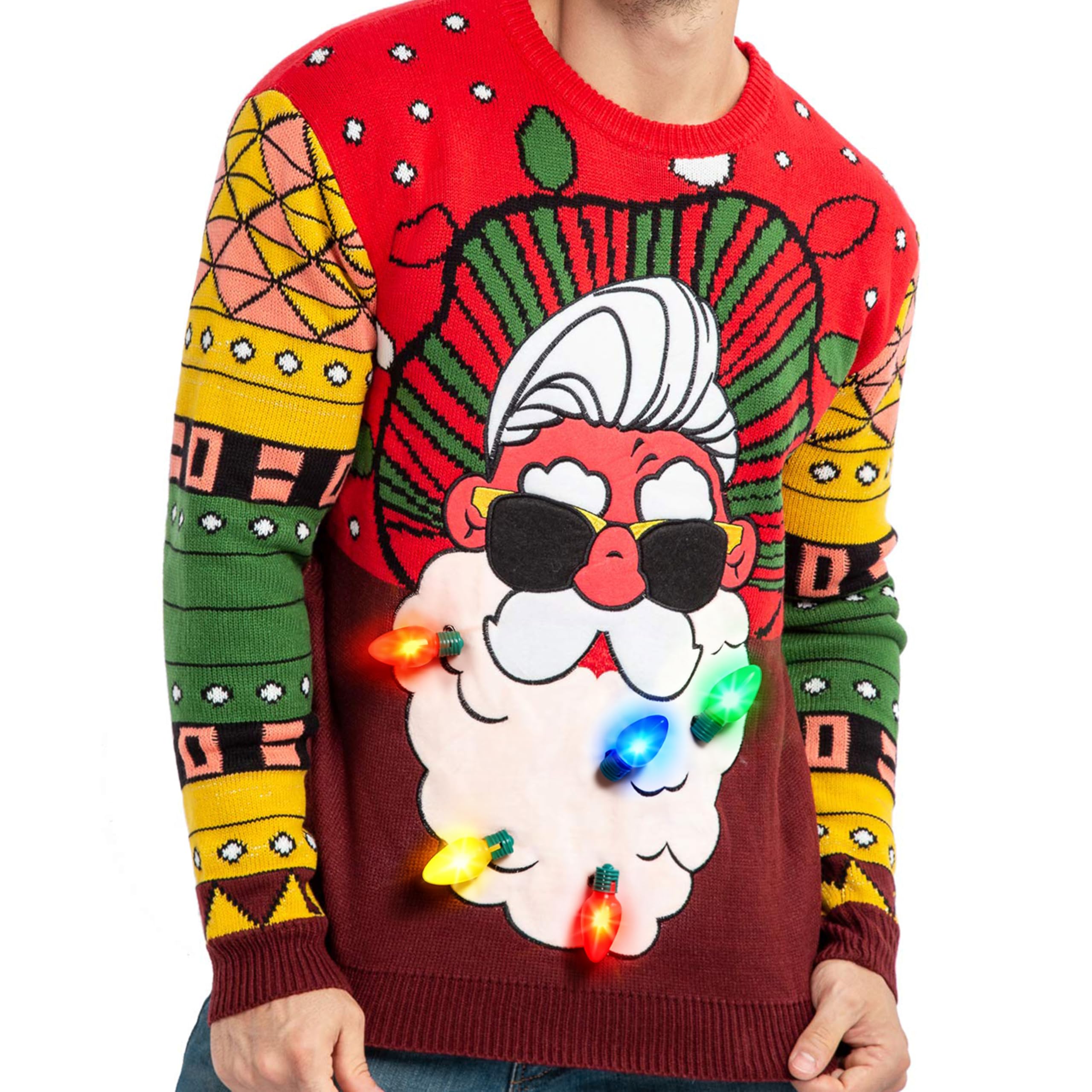 JOYIN Brutto Maglione da Uomo Illuminato per Le Vacanze di Natale con lampadine Integrate (Medio, Rosso Babbo Natale)
