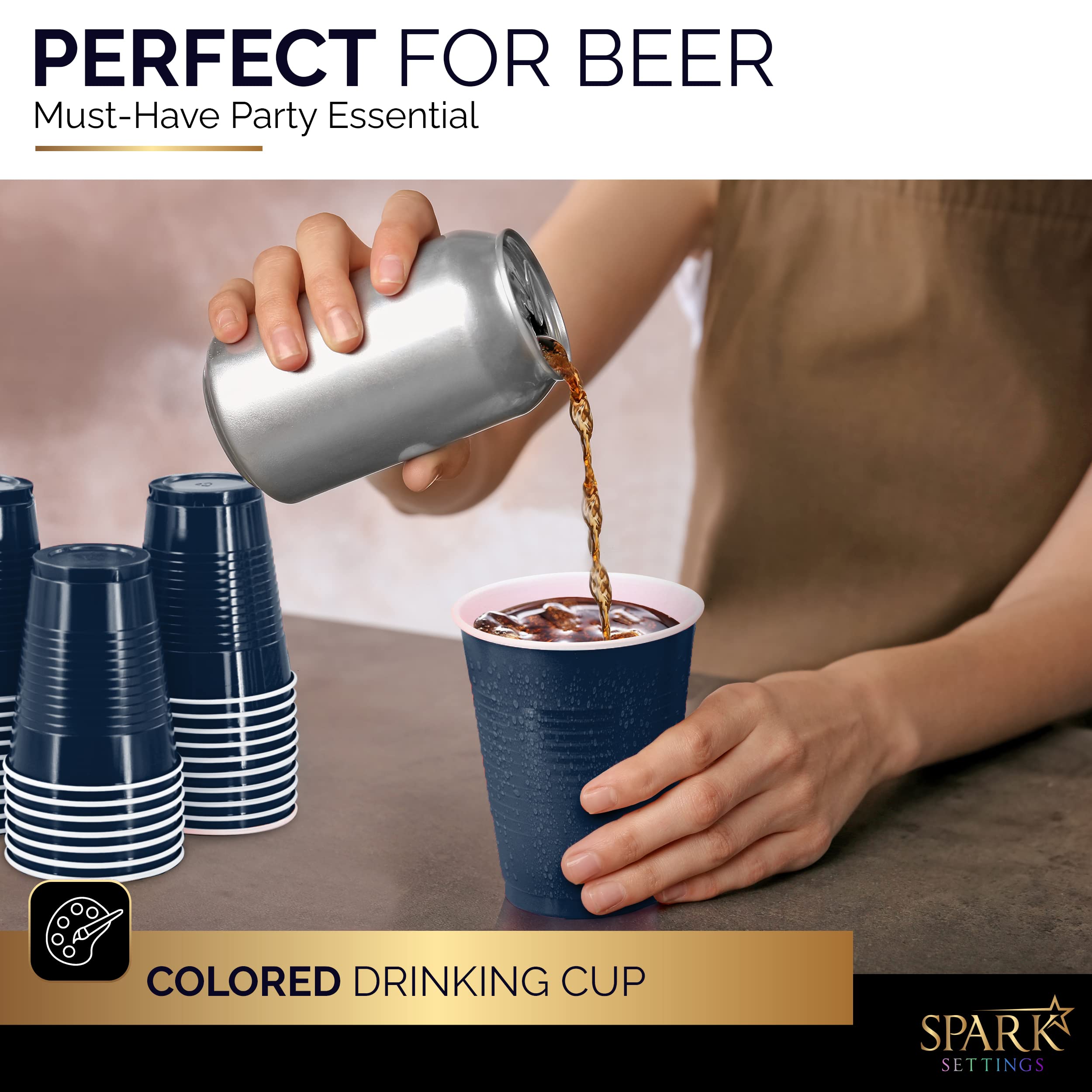 Amcrate Vasos de plástico desechables, vasos de plástico de color azul marino, vasos de plástico de 18 onzas, vasos desechables fuertes y resistentes para fiestas, bodas, Navidad, fiestas de