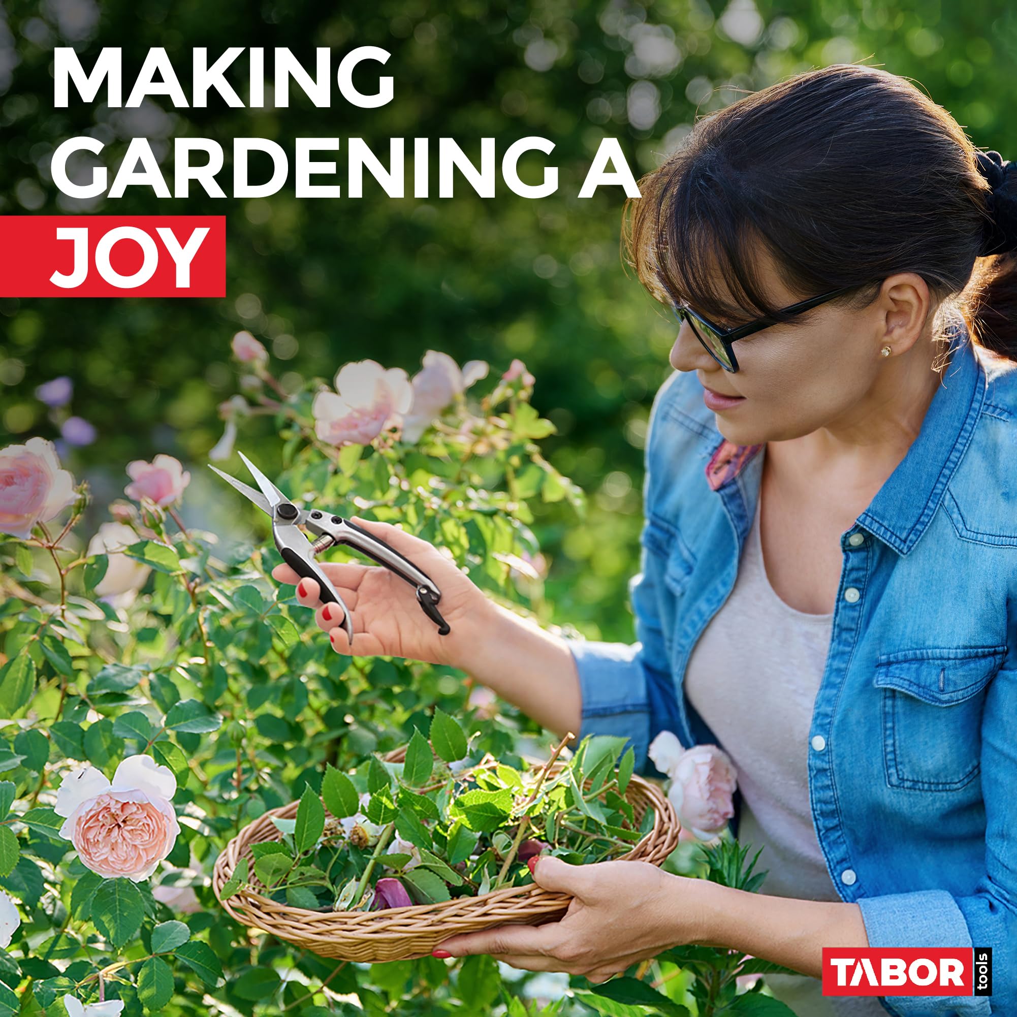 TABOR TOOLS K18E Gerade Gartenschere mit Edelstahlklingen, Blumenschere, Multi-Task-Gartenschere zum Anordnen von Blumen oder Pflanzen und Ernten von Kräutern, Obst oder Gemüse.