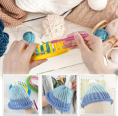 Miniatura 5 de VGOODALL Juego de telares de tejer redondos de 27 piezas, juego de telar circular con agujas de gancho, 20 madejas, suministros de tejido de hilo